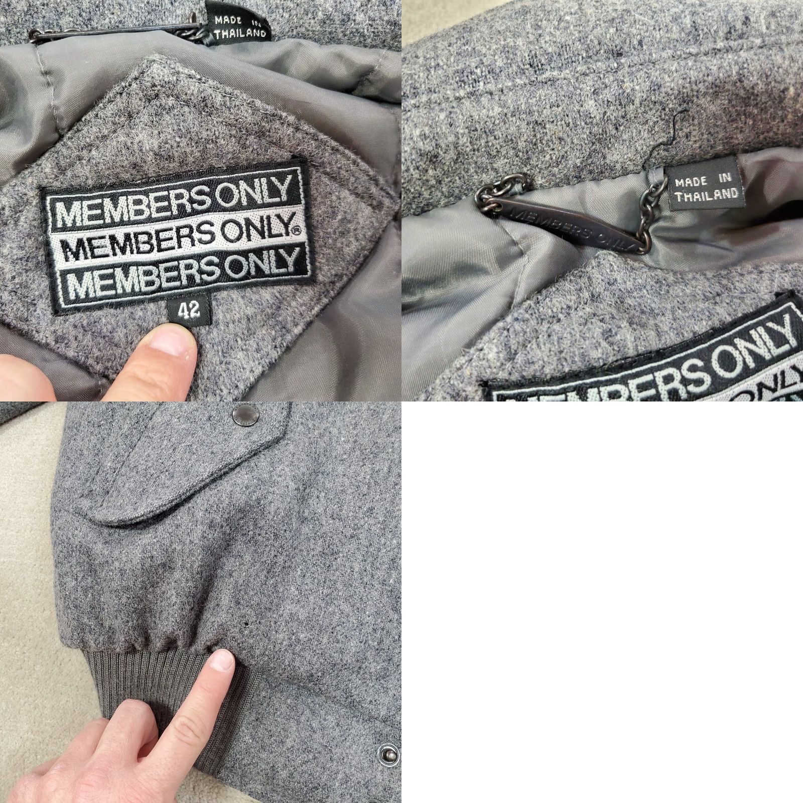 Members Only VINTAGE Members Only Jacket Mens 42 Gray Wool Bomber Coat Lined Outdoors Casual Adult Size 42 Gray Logo Pockets Size US XS / EU 42 / 0 - 9 Thumbnail