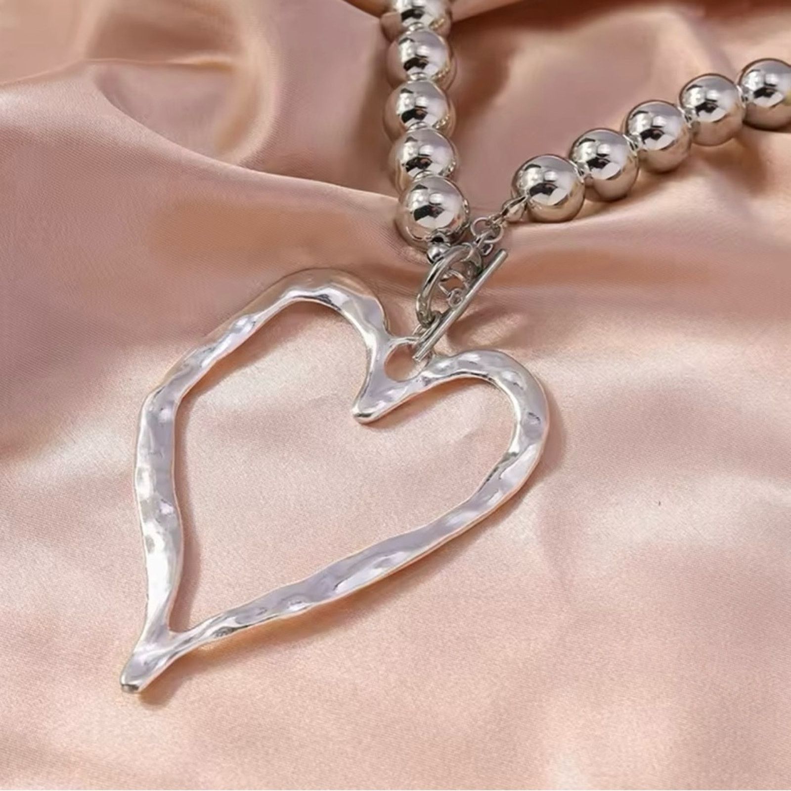 Other Ball Beads Necklace for Women Hollow Big Love Heart Pendant Size ONE SIZE - 4 Thumbnail