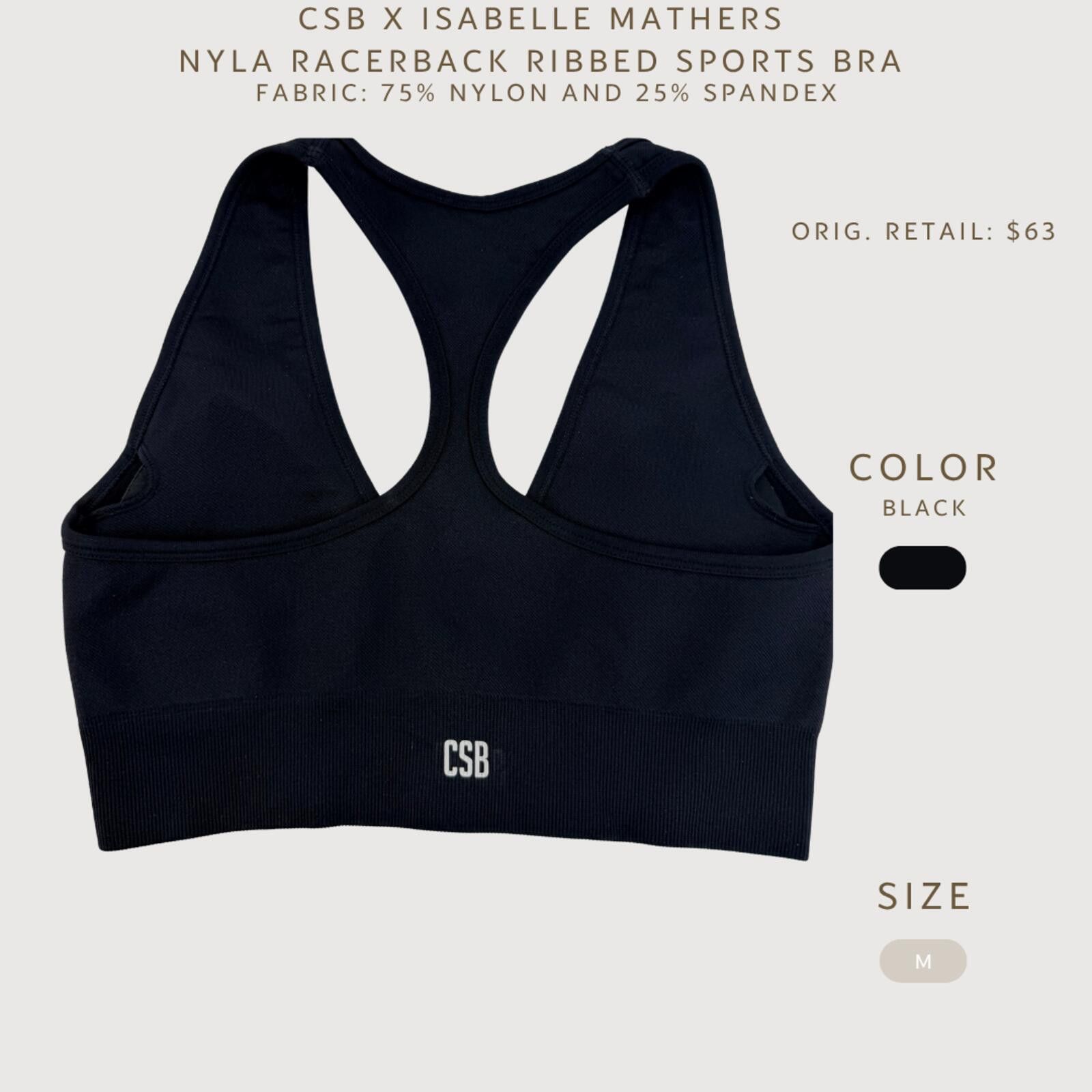 CSB CSB Nyla Racerback Ribbed Sports Bra Black Size ONE SIZE - 2 Thumbnail