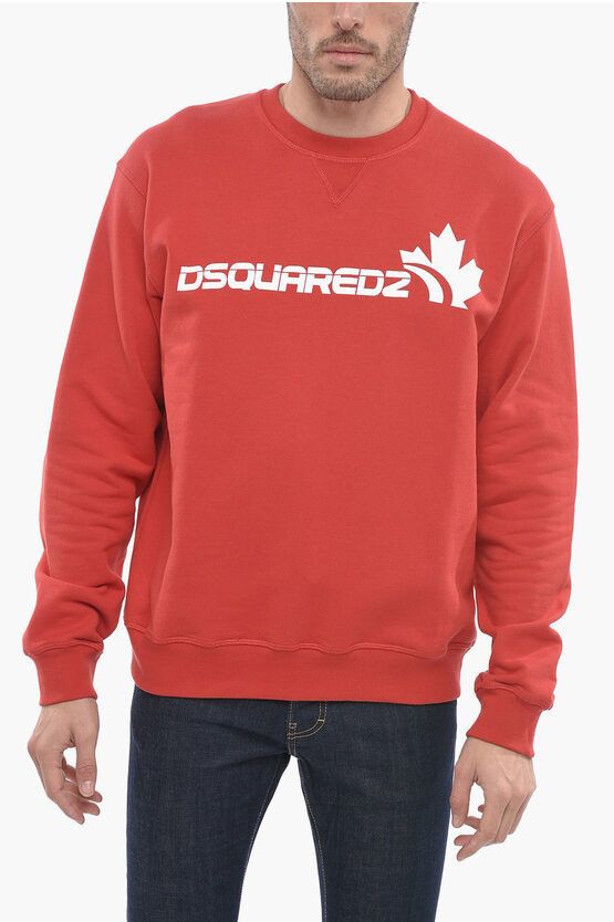 image of Dsquared2 Crew Neck Brushed Cotton Cool Fit Sweatshirt in Red, Men's (Size Medium)