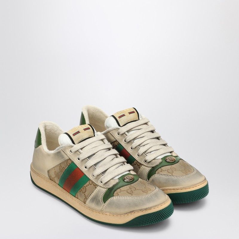 スニーカー GUCCI BEIGE SCREENER SNEAKERS IN ORIGINAL GG FABRIC Gucci Gucci Beige Screener Sneakers In Original Gg Fabric