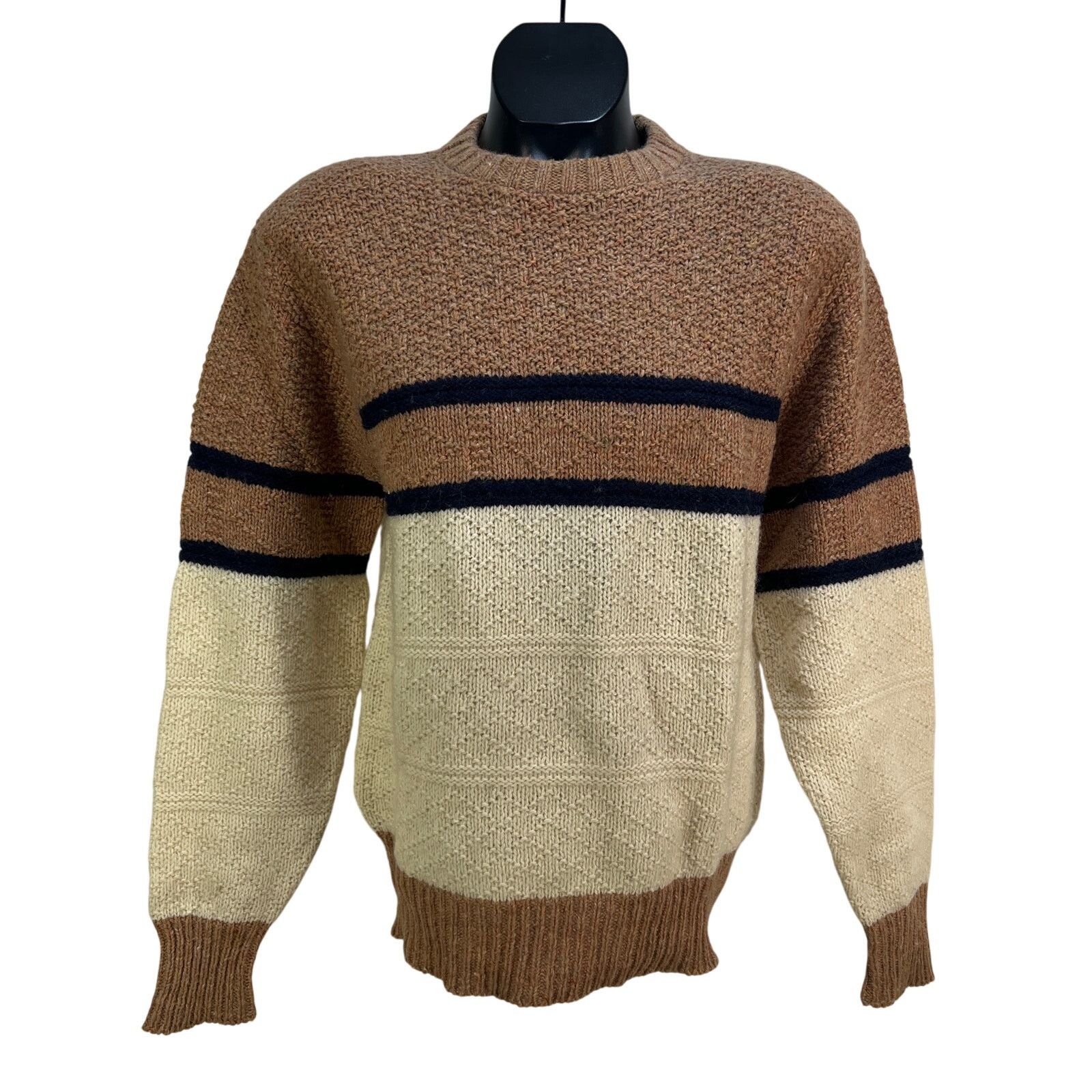 Vintage Vintage Shetland Wool Crewneck Sweater Striped Tan Ivory Size US M / EU 48-50 / 2 - 1 Thumbnail