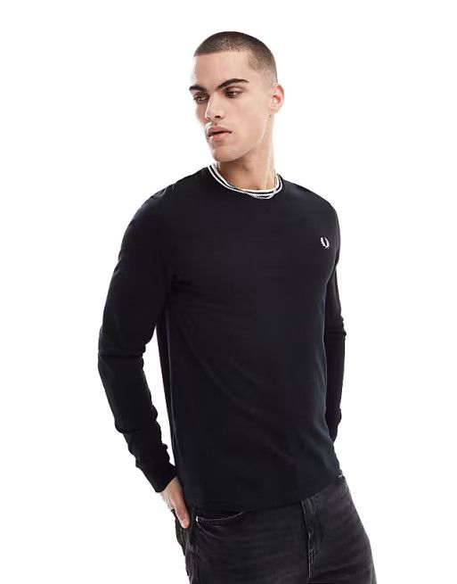 Fred Perry Black Twin Tipped Long Sleeve T-Shirt Size US L / EU 52-54 / 3 - 1 Thumbnail
