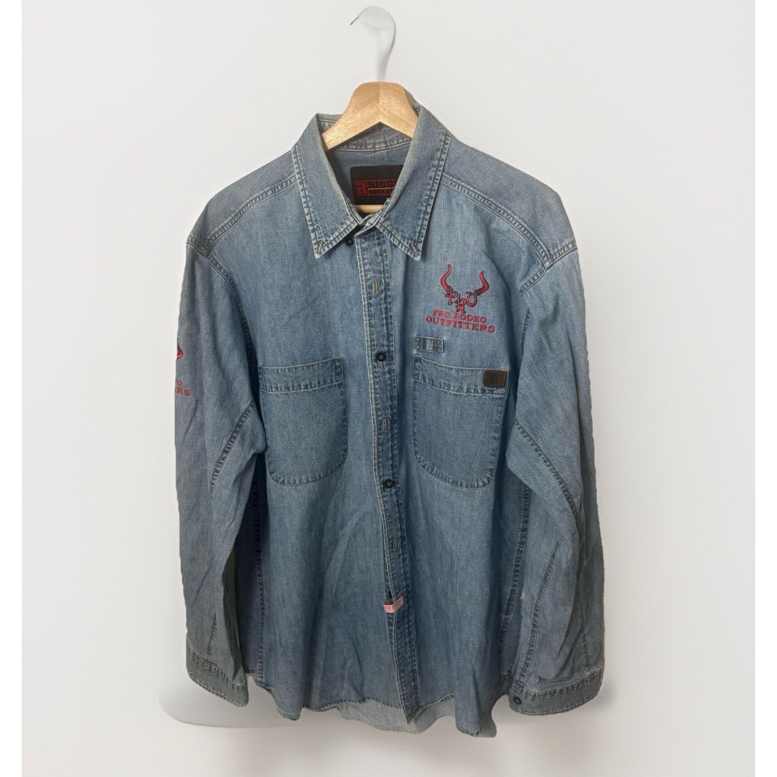 Wrangler Wrangler Riggs Workwear Denim Shirt Embroidered Starched Size US XL / EU 56 / 4 - 1 Thumbnail