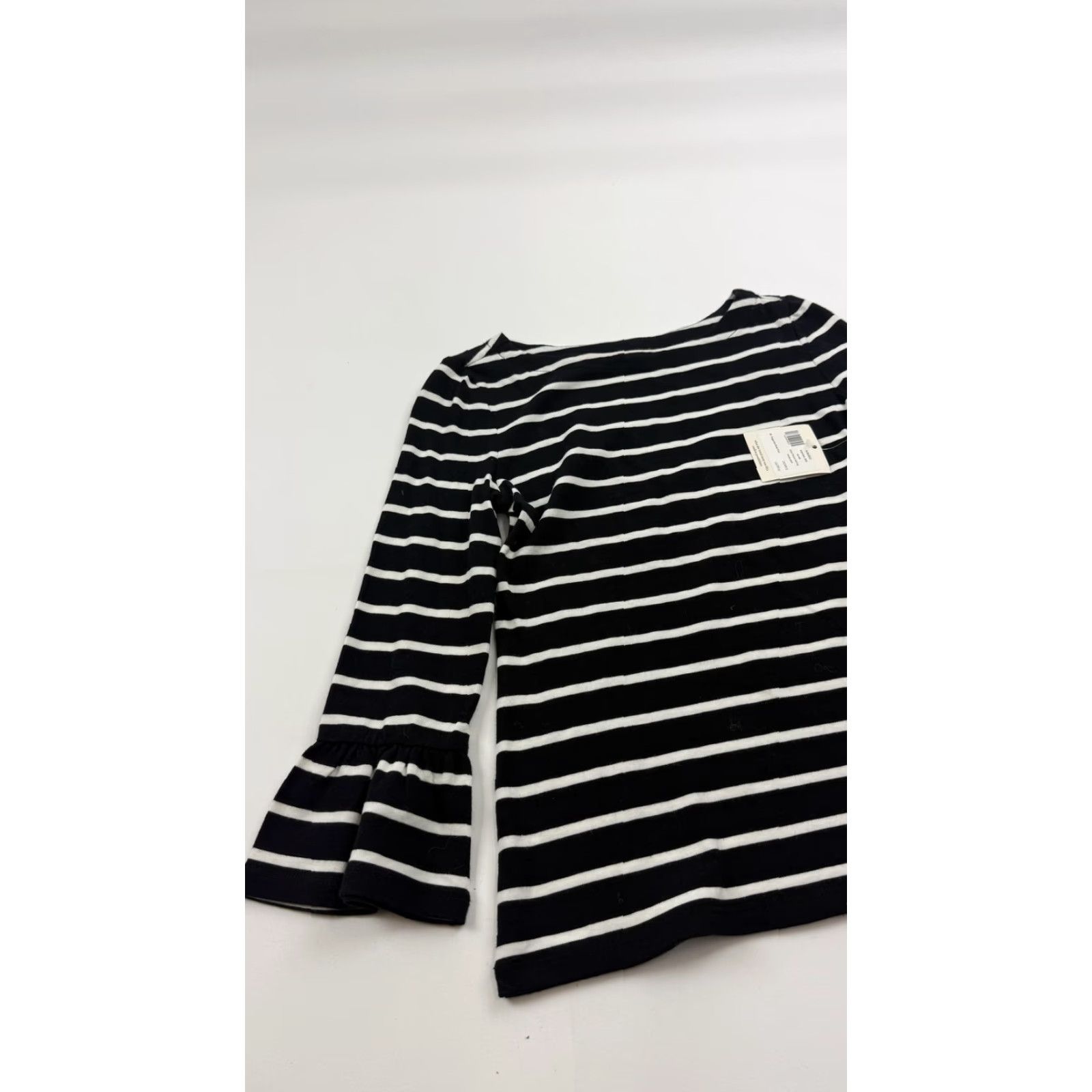 Vintage Kate Spade Shirt Womens XXS Black Striped Flounce Bell Sleeve Boat Neck Jersey Size XXS / US 00 / IT 34 - 2 Thumbnail