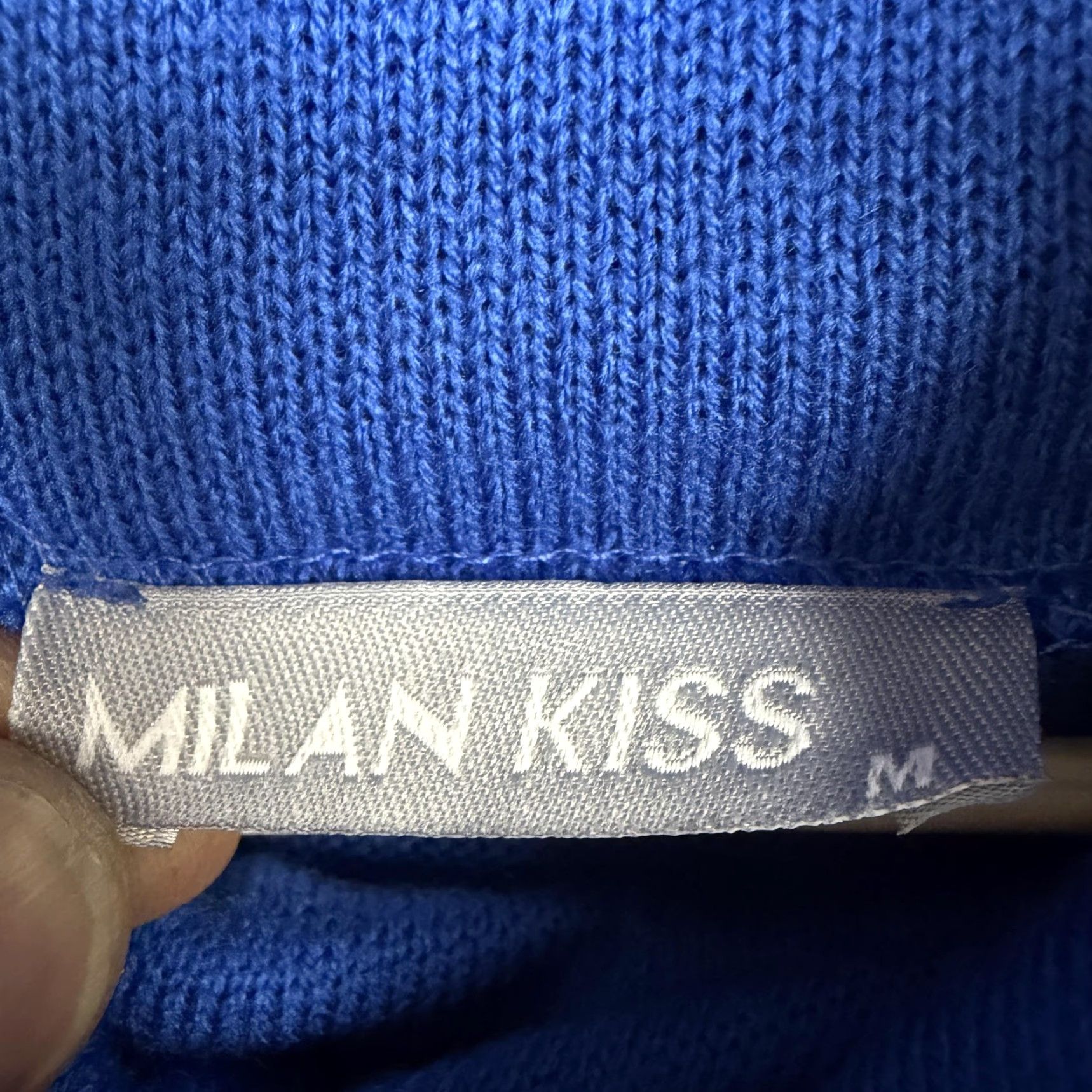 Vintage Milan Kiss Dress Sweater Blue Cowl Neck Dolman Sleeve M Womens Short Above-Knee Quality Knit Stretch Pullover Casual Fall Winter Size M / US 6-8 / IT 42-44 - 5 Thumbnail