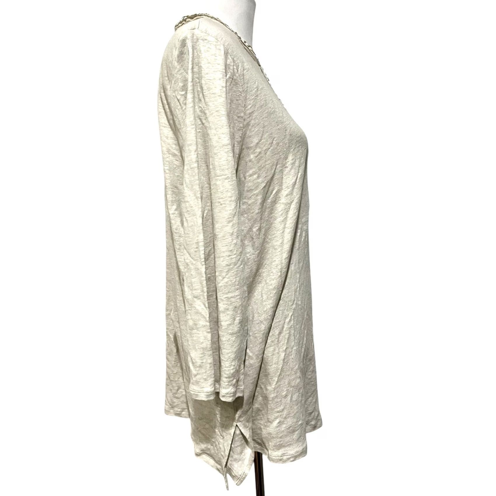 Vintage VINTAGE Chico’s Blouse 3 XL Linen Tunic Beaded Split Neck 3/4 Sleeve Top Beige Mens? Size XL / US 12-14 / IT 48-50 - 6 Thumbnail