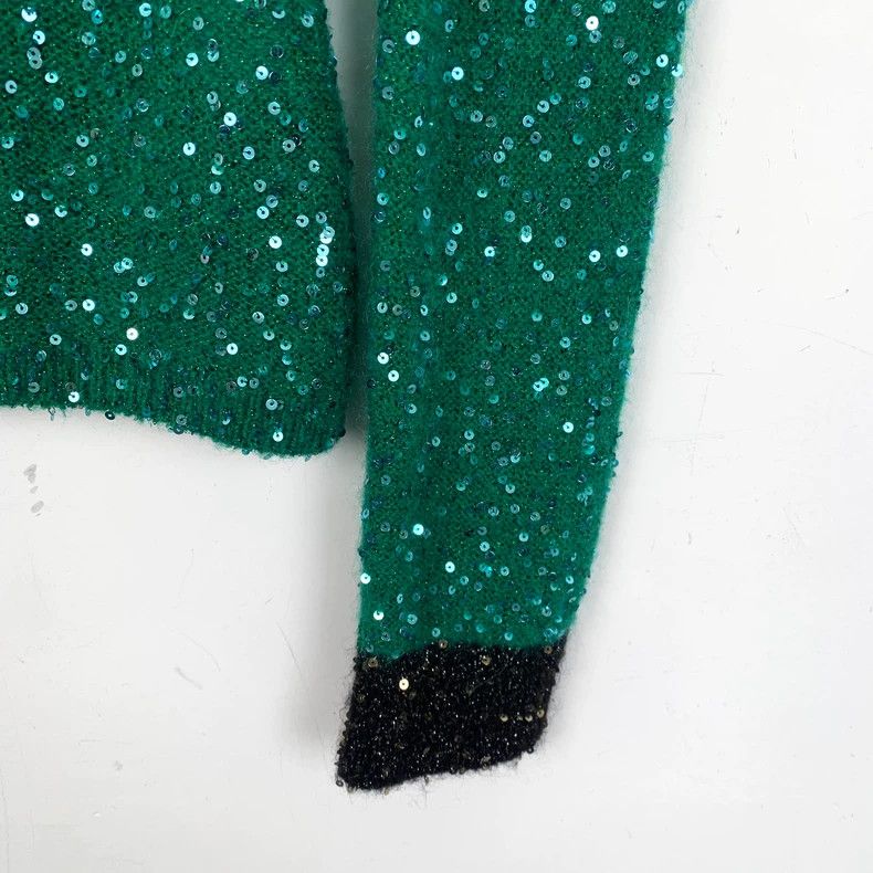 Loewe Loewe Green sequined half high collar knit sweater Size S / US 4 / IT 40 - 4 Thumbnail
