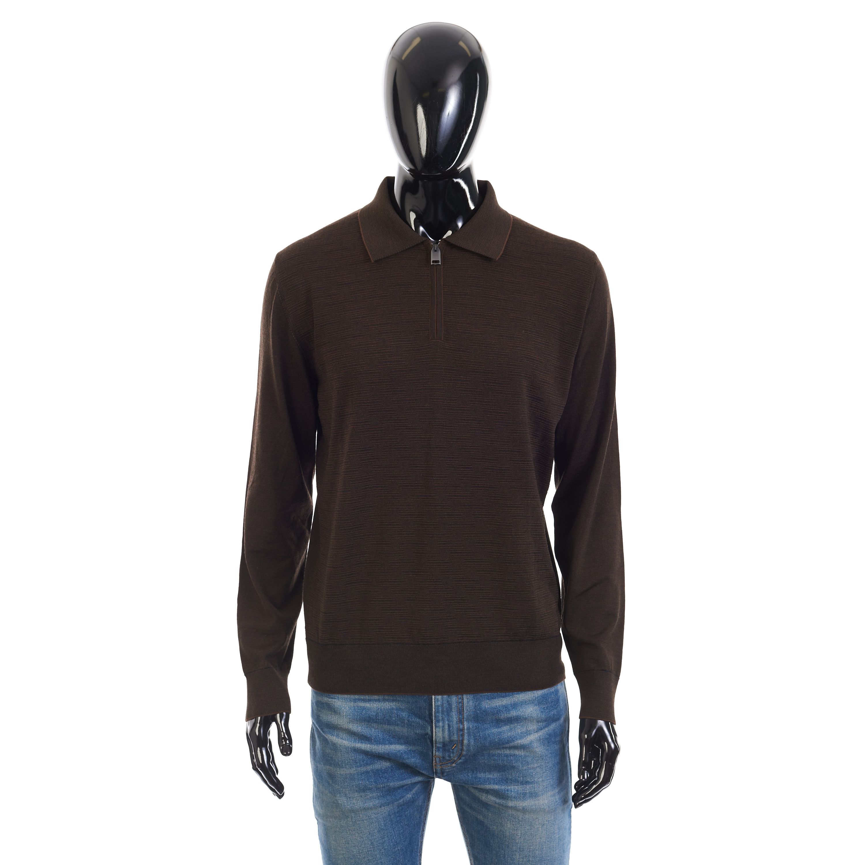 Brioni Polo Sweater With Metal Zip In Brown Wool Size US L / EU 52-54 / 3 - 2 Thumbnail