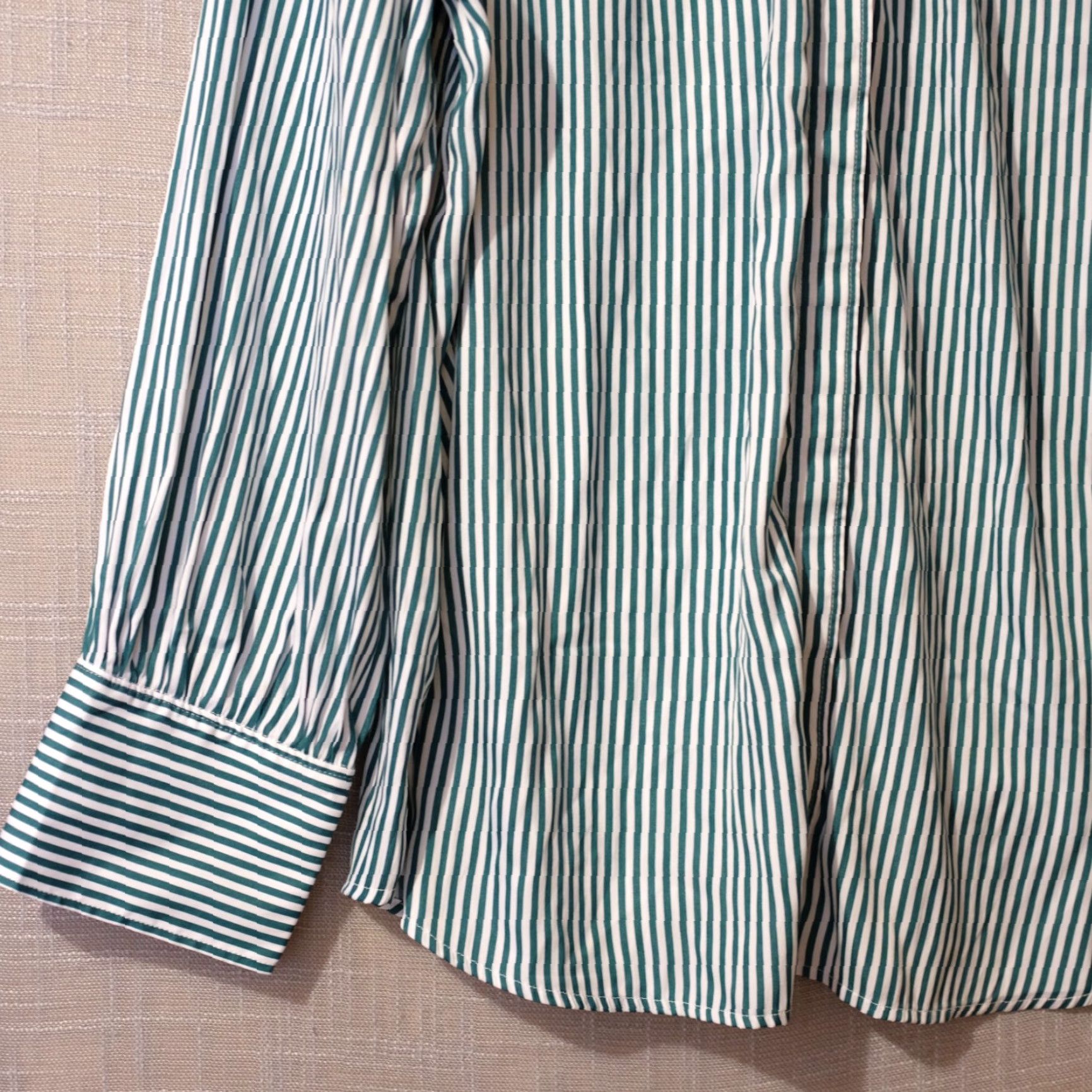Lands' End Lands' End Shirt Green/White Stripe Mock Neck Button Up Womens XL Size XL / US 12-14 / IT 48-50 - 3 Thumbnail
