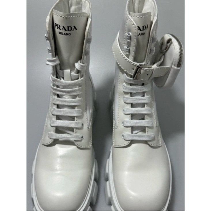 Prada Prada Monolith Brushed Leather and Re-Nylon Boots White Men' Size US 12 / EU 45 - 2 Thumbnail