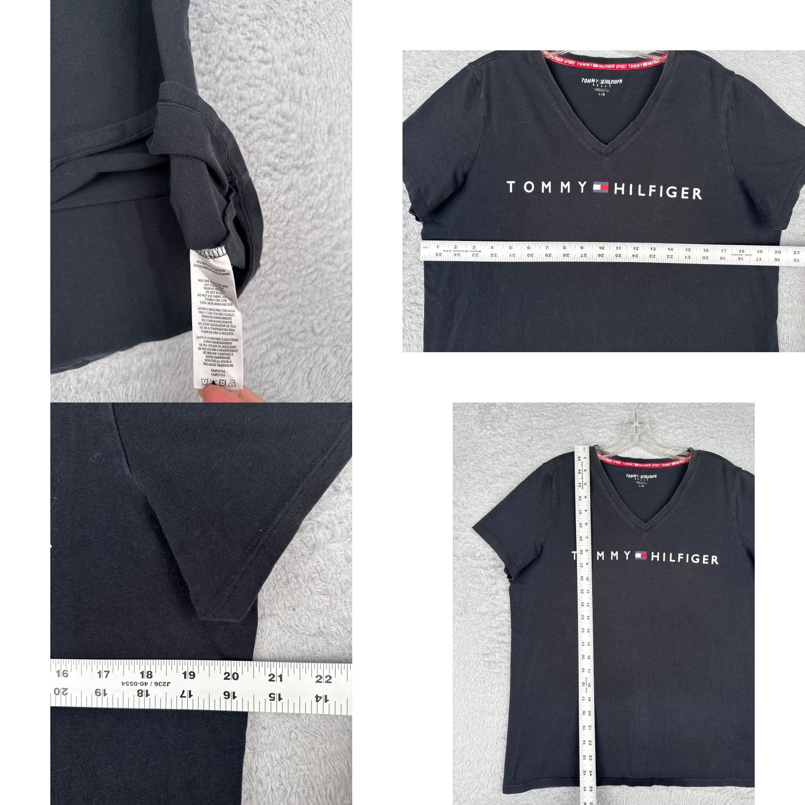 Tommy Hilfiger Tommy Hilfiger Sport Shirt Women Large Black V-Neck Cotton Blend Short Sleeve Logo Size L / US 10 / IT 46 - 8 Thumbnail