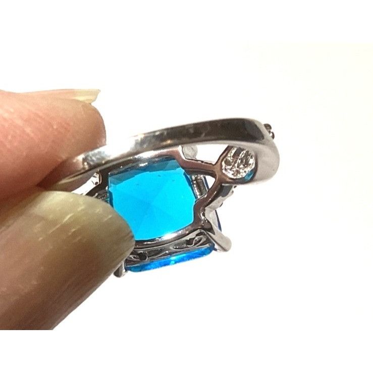 Other Large Beautiful Square Blue Glass Stone .925 Silver Ring Siz Size ONE SIZE - 4 Thumbnail
