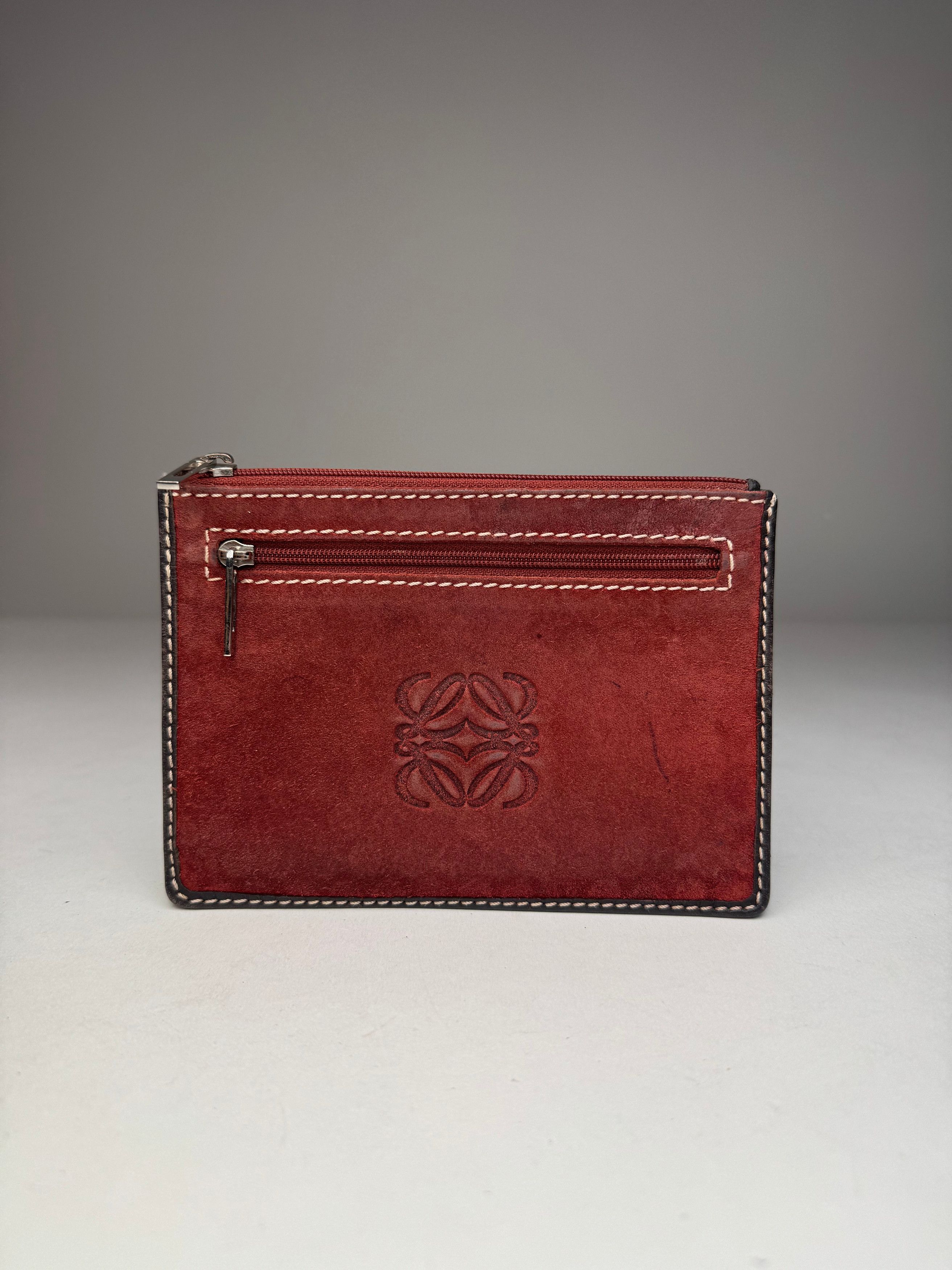 Loewe Vintage Anagram Logo Suede Card Holder Red Size ONE SIZE - 1 Thumbnail