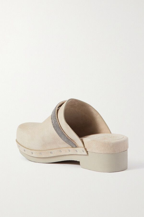 Brunello Cucinelli o1mle0824 Monili Embroidered Suede Clogs in Neutrals Size US 6 / IT 36 - 3 Thumbnail