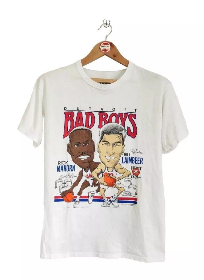 image of NBA x Vintage Detroit Bad Boy Caricature 2000S T-Shirt in White, Men's (Size Medium)