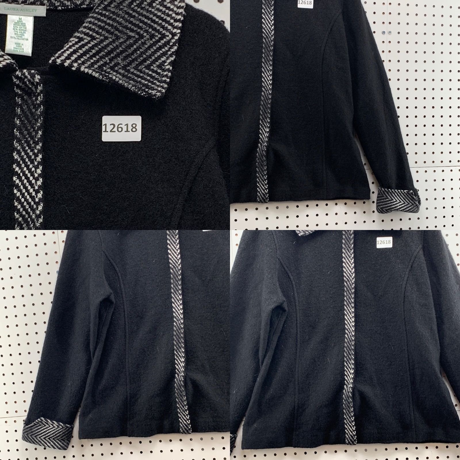 Laura Ashley VINTAGE Laura Ashley Sweater Medium 100% Wool Black Collared Full Zip Cardigan 80s, 90s Womens Size M / US 6-8 / IT 42-44 - 8 Thumbnail