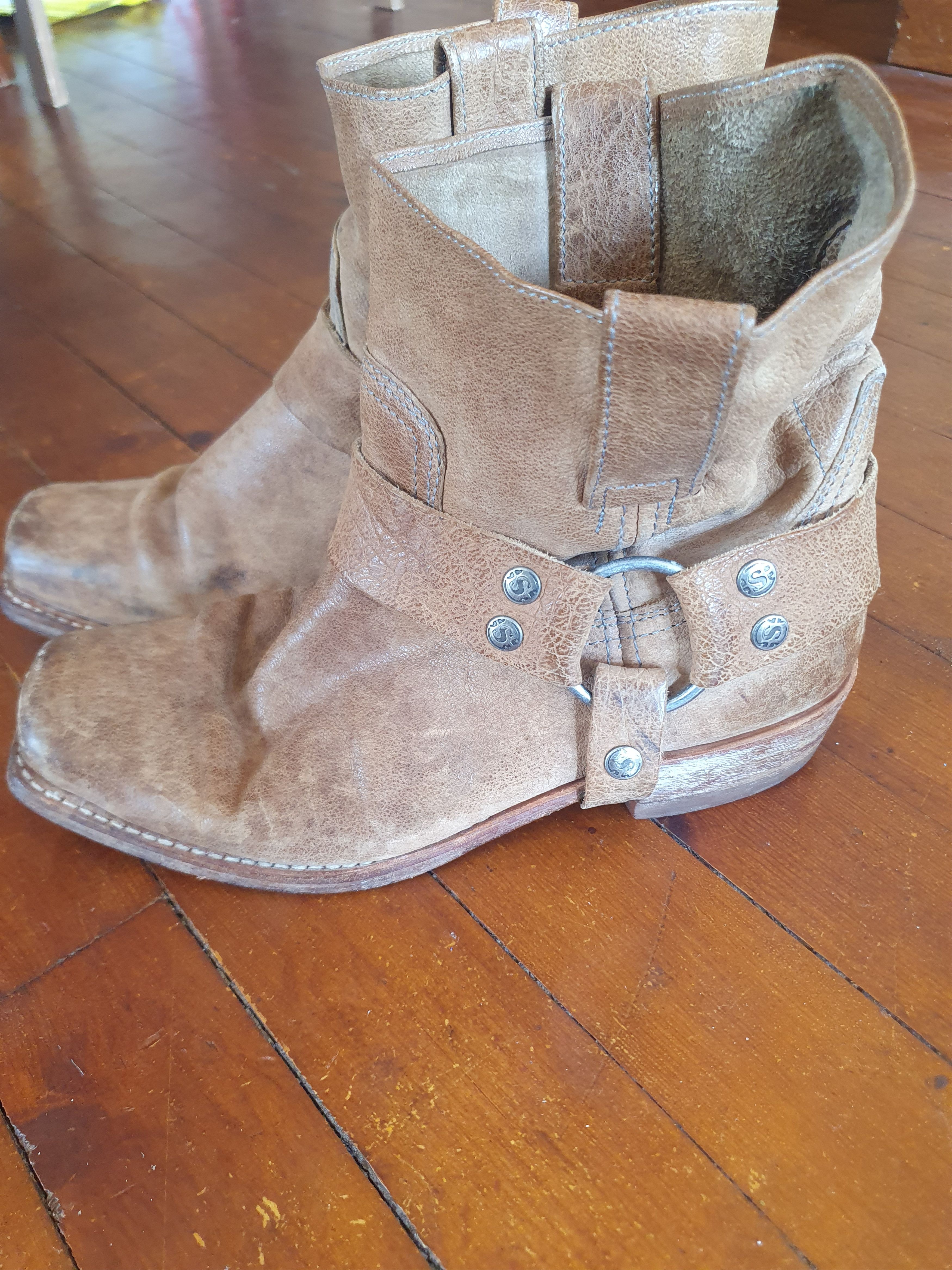 Sendra × Vintage Sendra Boots 8768 Square Ankle Leather Harness Biker Boots Size US 8 / IT 38 - 6 Thumbnail