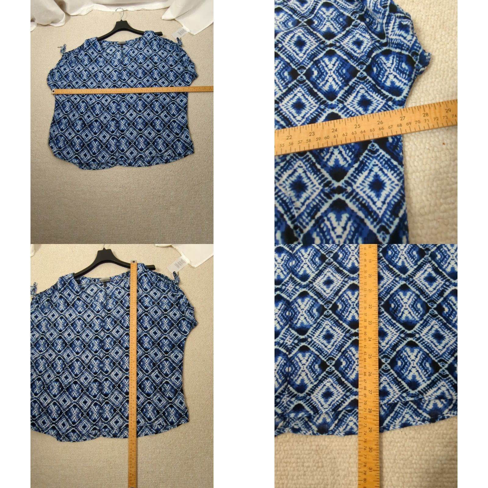 Vintage Allison Brittney Women's Plus Size 2X Blue Geometric Top Cold Shoulder boho Blouse Size XXL / US 16-18 / IT 52-54 - 8 Thumbnail