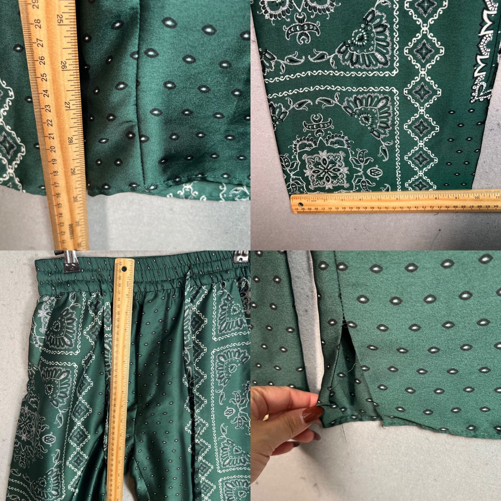 Zara Zara Pants Women's Small Green Paisley Wide-Leg Polyester Blend Vintage No Size 28" / US 6 / IT 42 - 8 Thumbnail