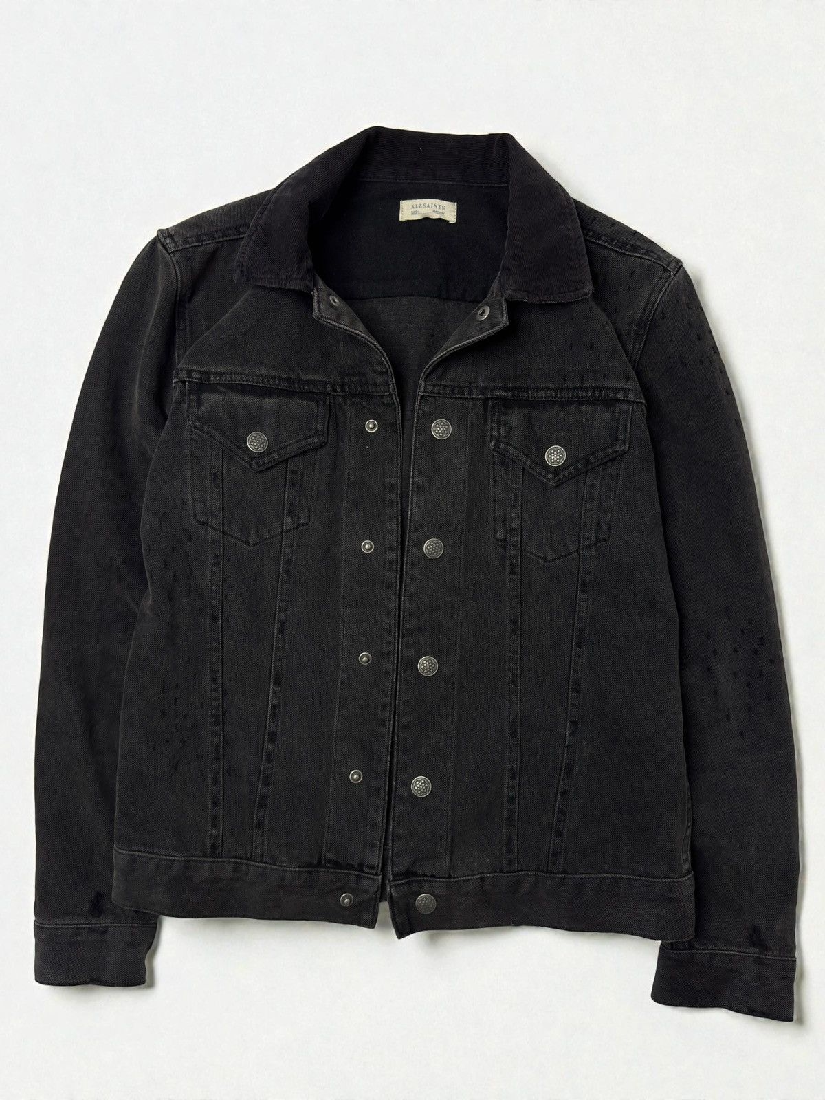 Allsaints Black distressed Allsaints designer denim jacket swag slp 00 Size US M / EU 48-50 / 2 - 1 Thumbnail