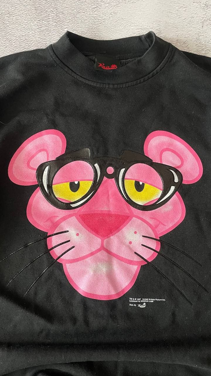 Vintage 90’s rare Pink Panther funny cartoon black sweatshirt 1997 Size US L / EU 52-54 / 3 - 5 Thumbnail