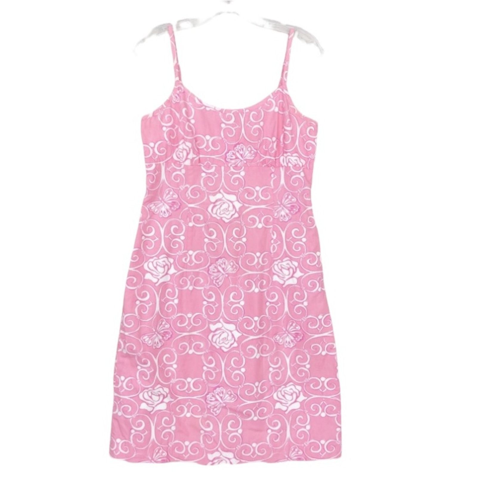 Vintage 90s Lilly Pulitzer Pink Rose Floral Dress Sz 8