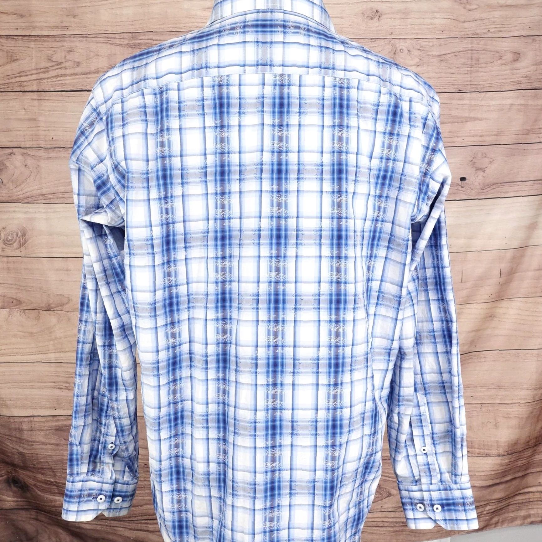 BUGATCHI Bugatchi Uomo Shirt Mens Large Blue Plaid Long Sleeve Button-Down Cotton Shirt Size US L / EU 52-54 / 3 - 4 Thumbnail