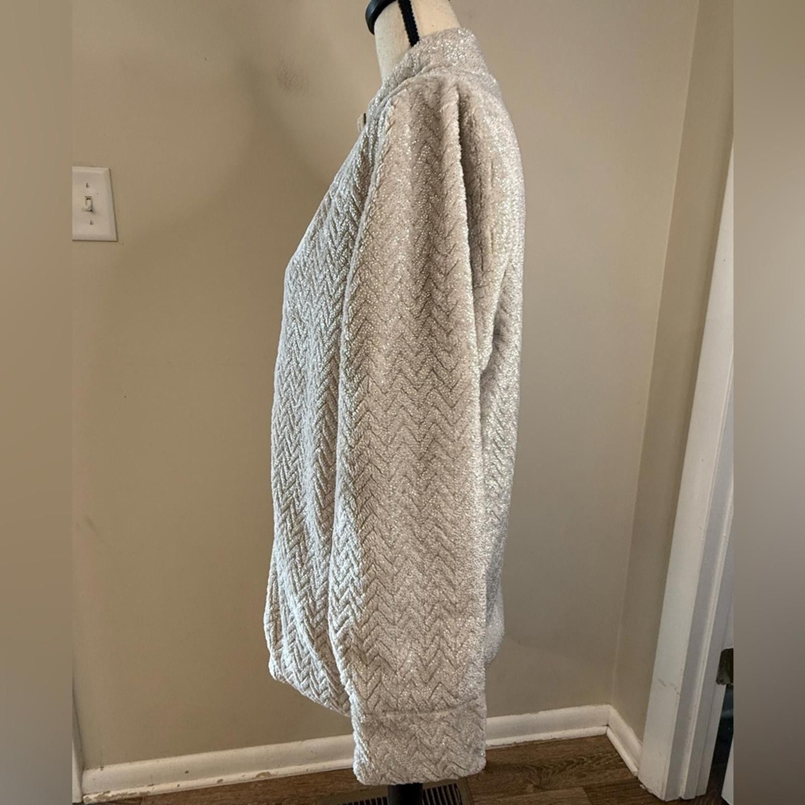 Other Soft Surroundings gray silver glitter zip faux fur jacket M Size M / US 6-8 / IT 42-44 - 3 Thumbnail