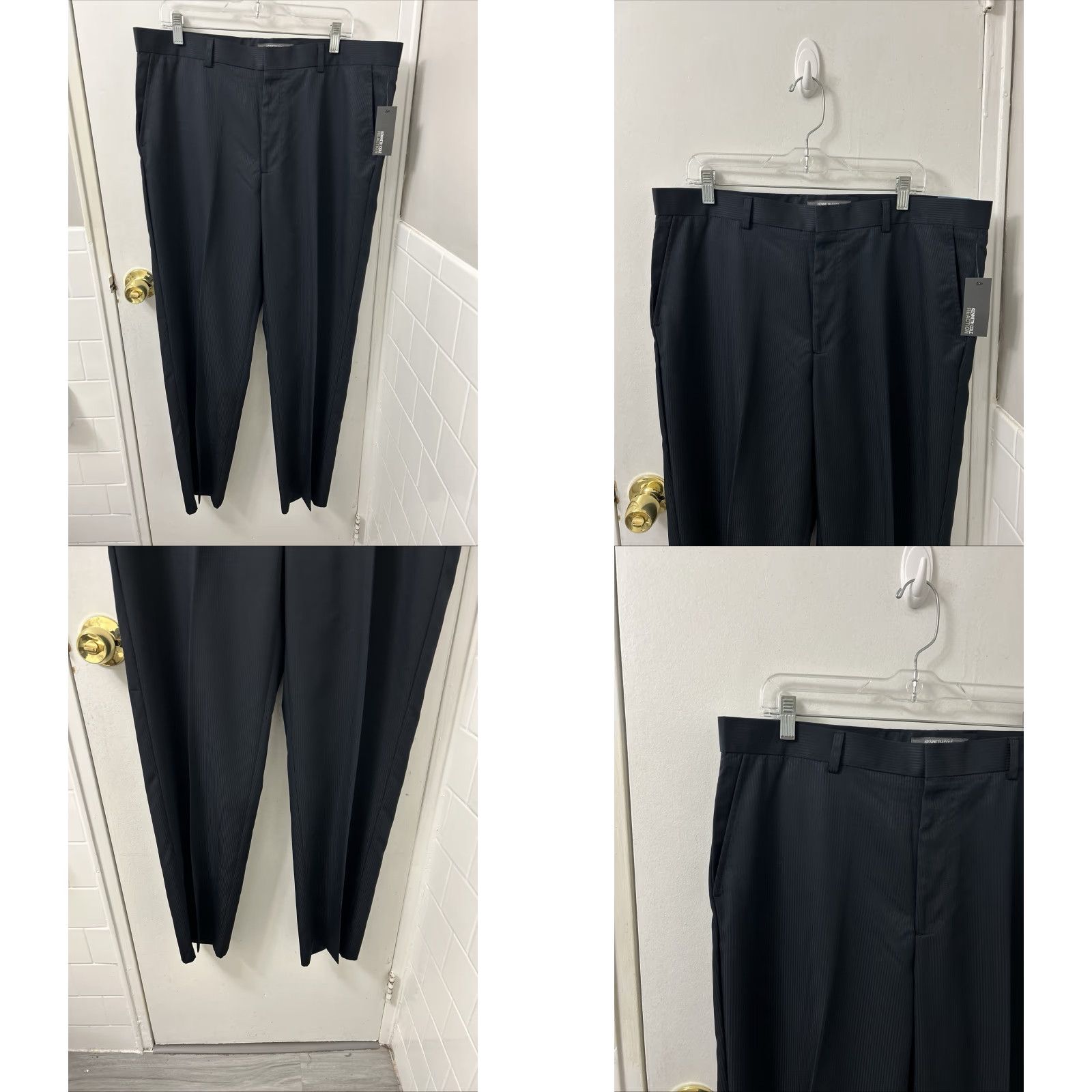 Kenneth Cole Kenneth Cole Reaction Dress Pants Mens 36x32 Black Pinstripe NWT 0 MSRP YKK Slim Flat Front Front Pockets Tapered Leg Dress Pants Mens Black Size US 36 / EU 52 - 8 Thumbnail