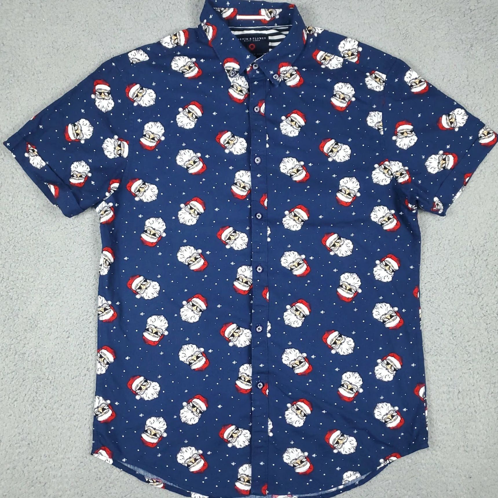 Denime VINTAGE Denim & Flower Shirt Men S Blue All Over Santa Christmas Button-Up Short Sleeve - Note: The item is not vintage per specs; avoid mislabeling. Size US S / EU 44-46 / 1 - 3 Thumbnail