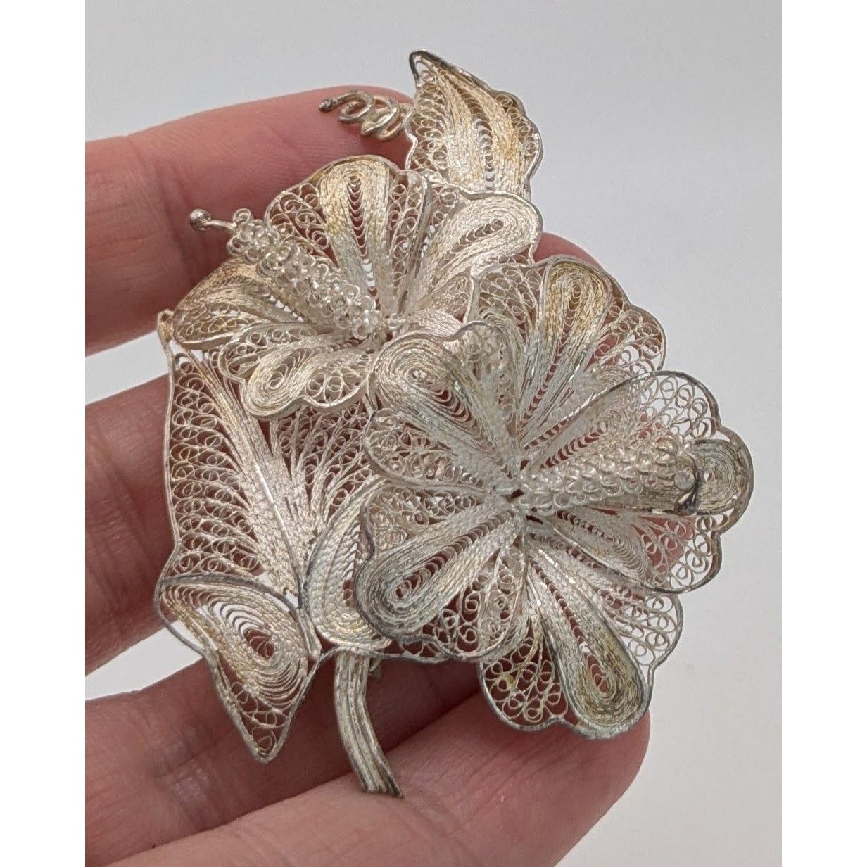 Other Vintage Sterling Silver Filigree Floral Brooch Pin 925 Handc Size ONE SIZE - 1 Thumbnail