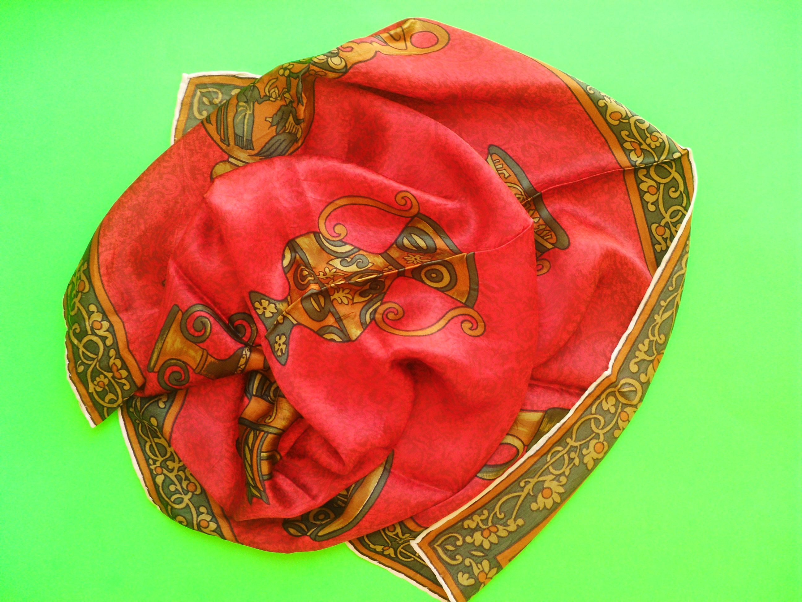 Other Vintage square silk travel scarf with an 'Antique' theme. Size ONE SIZE - 5 Thumbnail