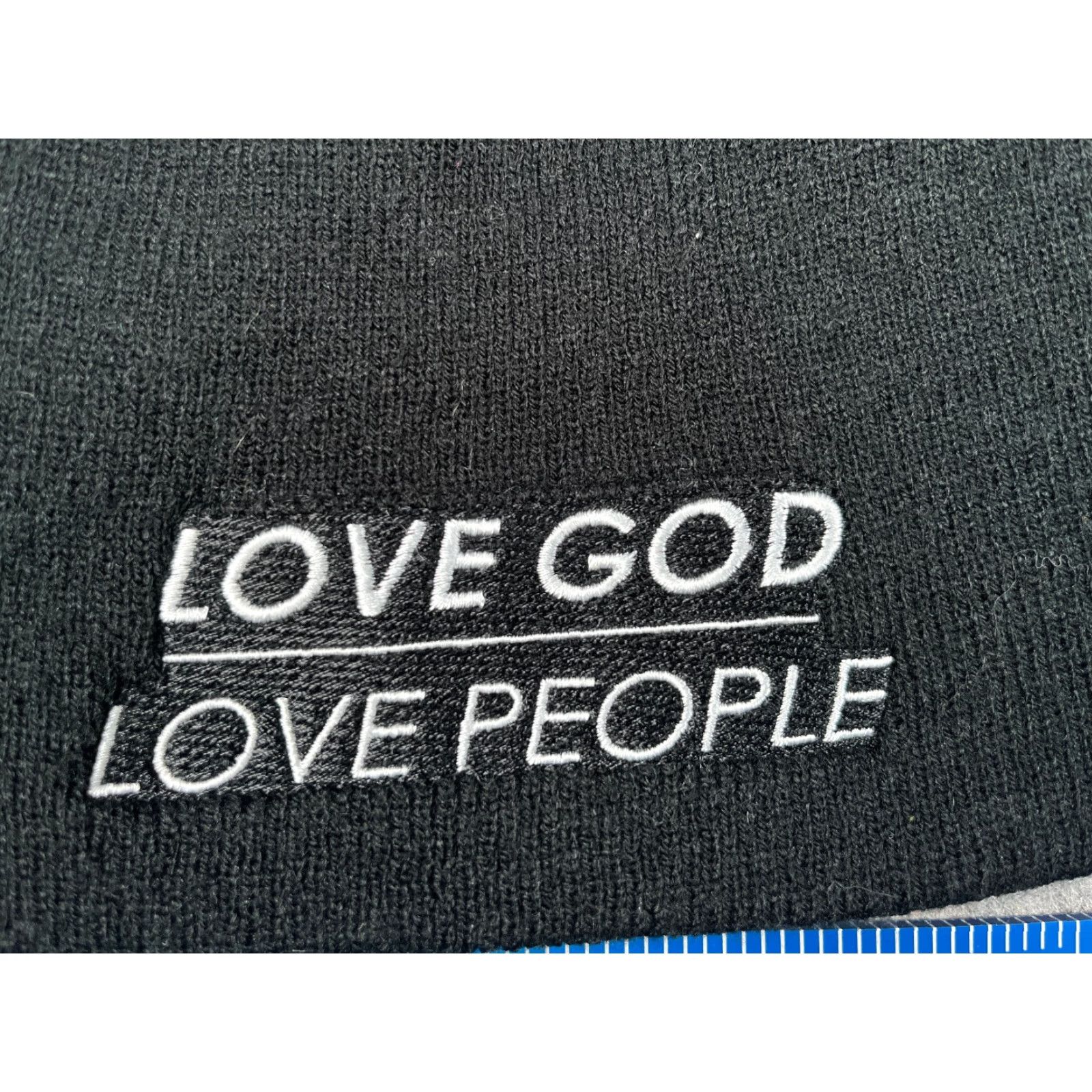 Vintage Love God Love People Beanie Toque Hat Unisex Adults One Size Black Knit Acrylic Embroider Style Beanie Size ONE SIZE - 2 Thumbnail