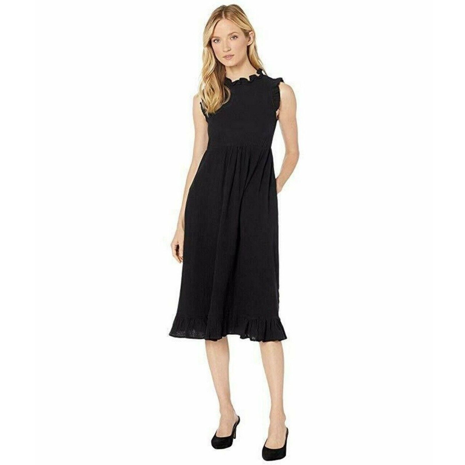 The Unbranded Brand American Rose Women Black Cotton Ruffle Midi Dress Size S Size S / US 4 / IT 40 - 1 Thumbnail