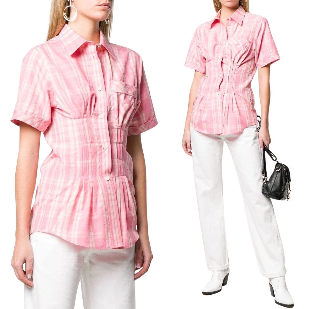 Isabel Marant Isabel Marant Emily Pink Plaid Pleated Button Up Top Sz 36/S Size S / US 4 / IT 40 - 5 Thumbnail