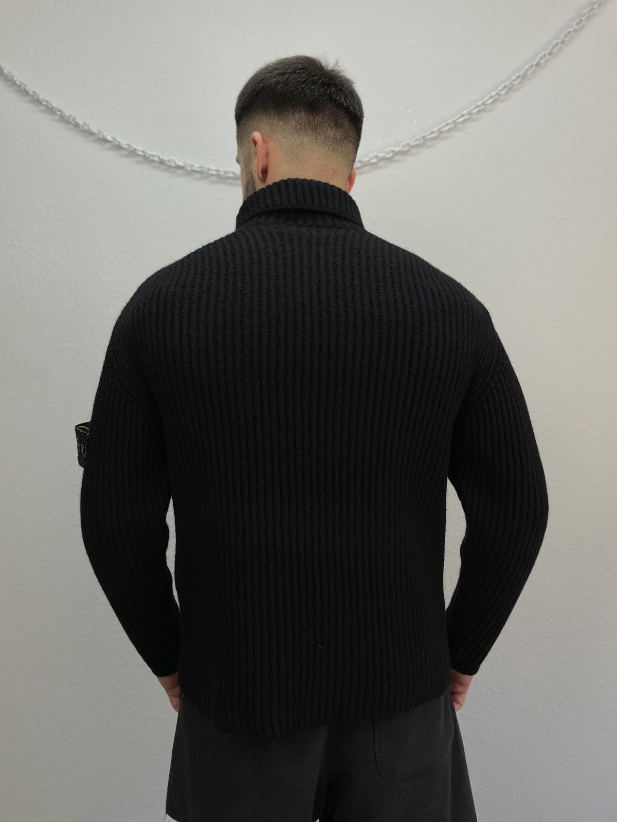Vintage Stone Island Knitted Wool Sweater All Black Size M