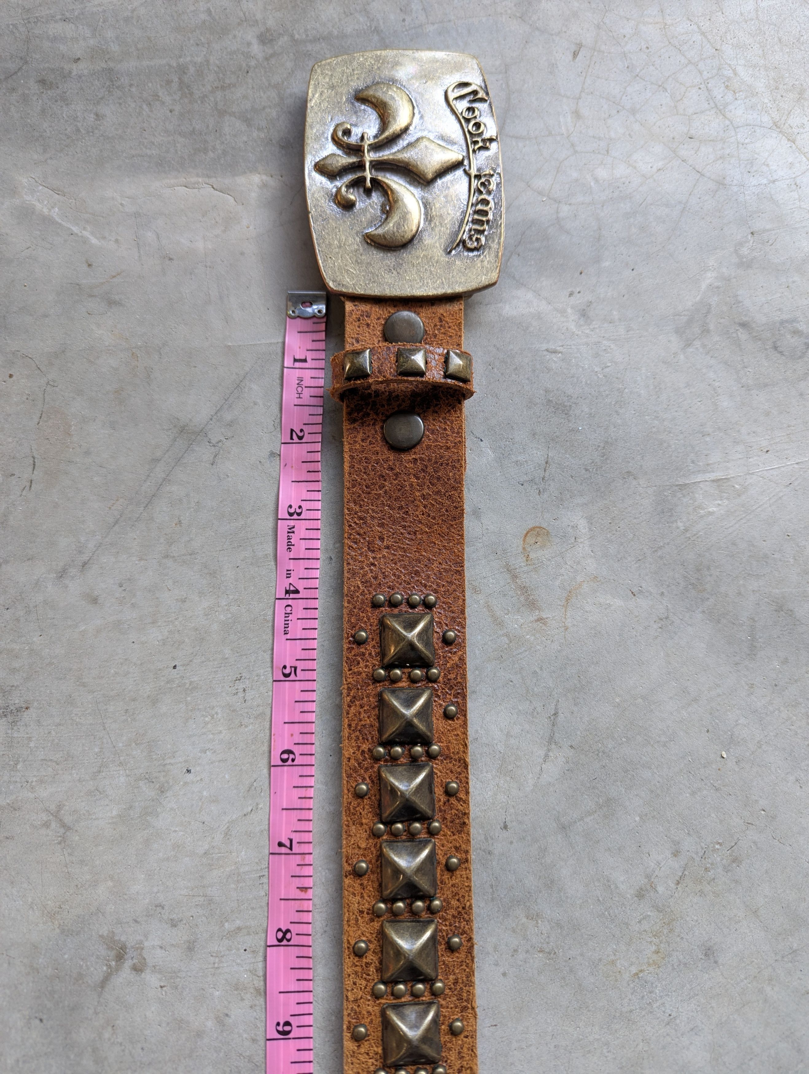 Leather Cook Jeans Studded Leather Belt Metal Buckle Fleur de lis Size 36 - 9 Thumbnail