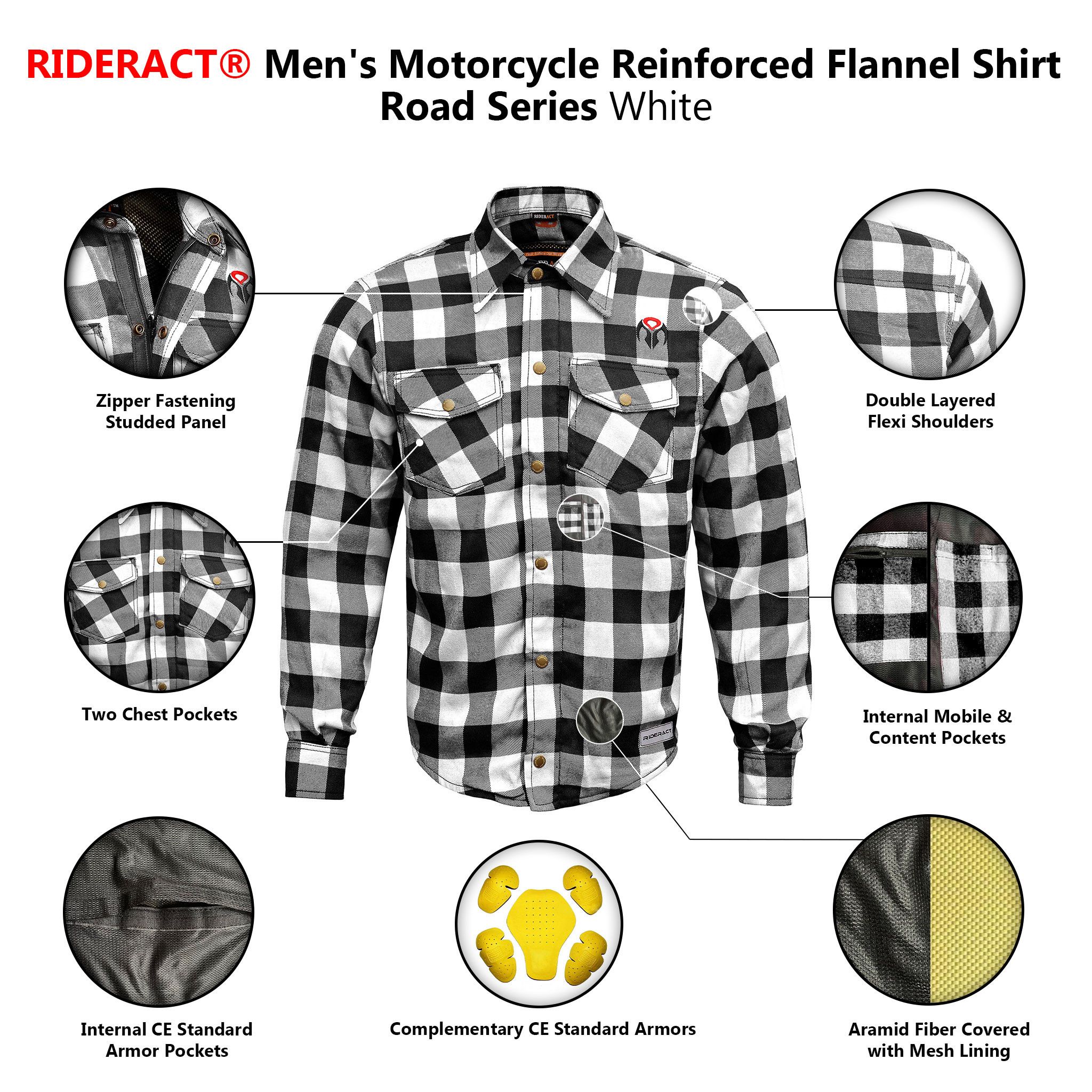 Dixxon × Flannel × Other RIDERACT® Reinforced Men's Motorcycle Shirt Black & White Size US M / EU 48-50 / 2 - 8 Thumbnail