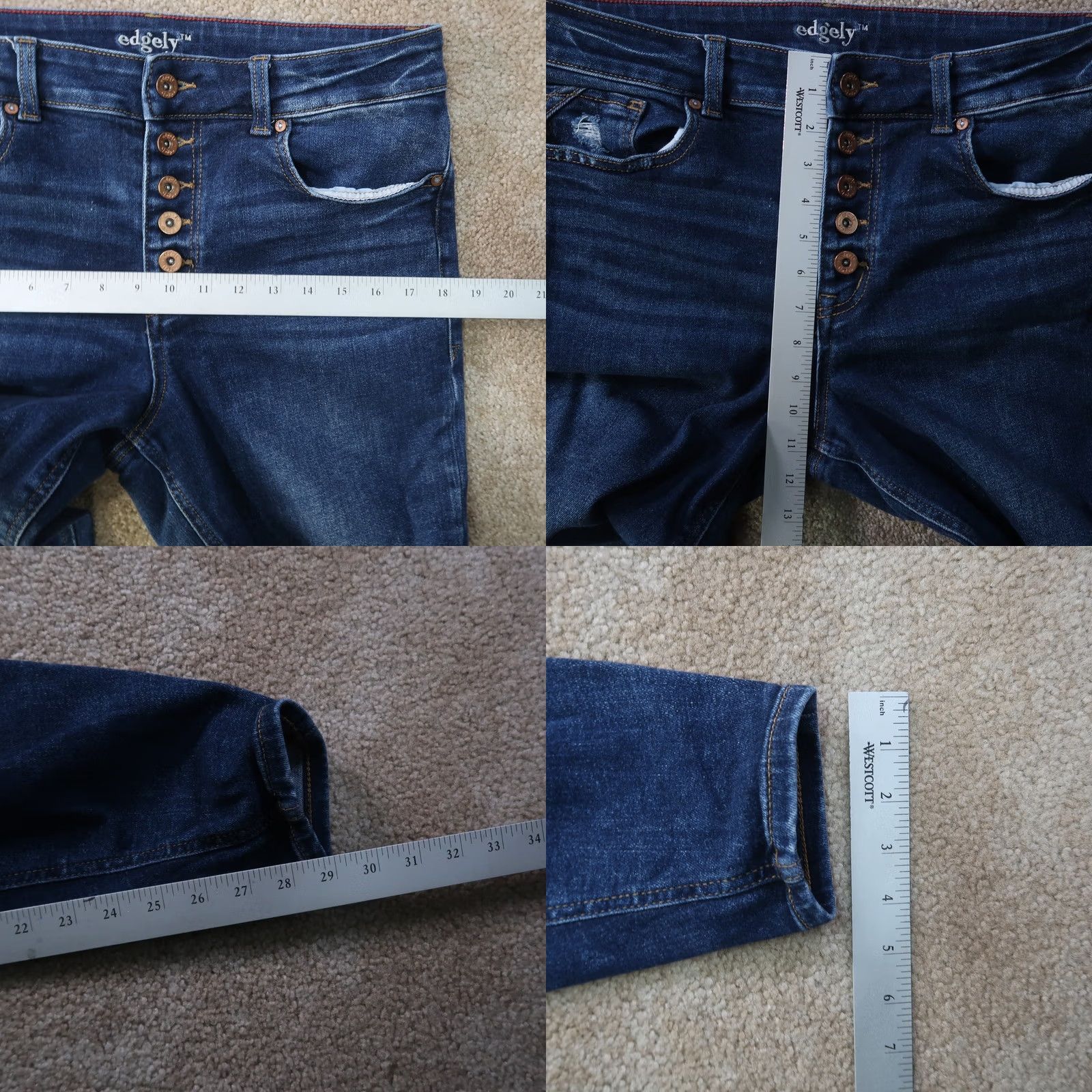 Vintage Edgely High Rise Skinny Jeans Blue Denim Women's 12 Stretch 5-Pocket Denim Inseam 29in Regular Rise High Rise Size 34" / US 12 / IT 48 - 8 Thumbnail