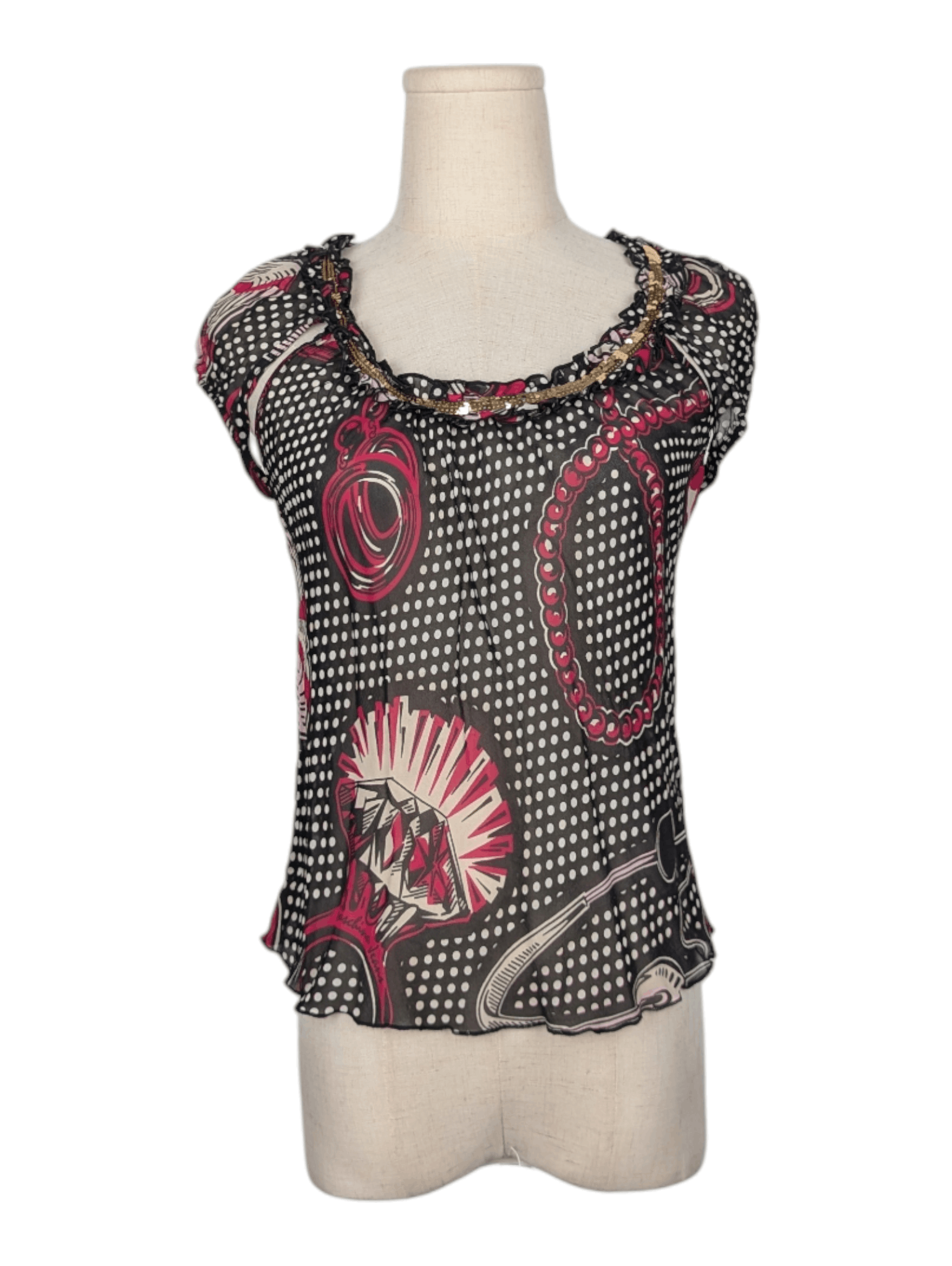 Moschino Pokka Dots Printed Silk Sheer Top Size S / US 4 / IT 40 - 1 Thumbnail
