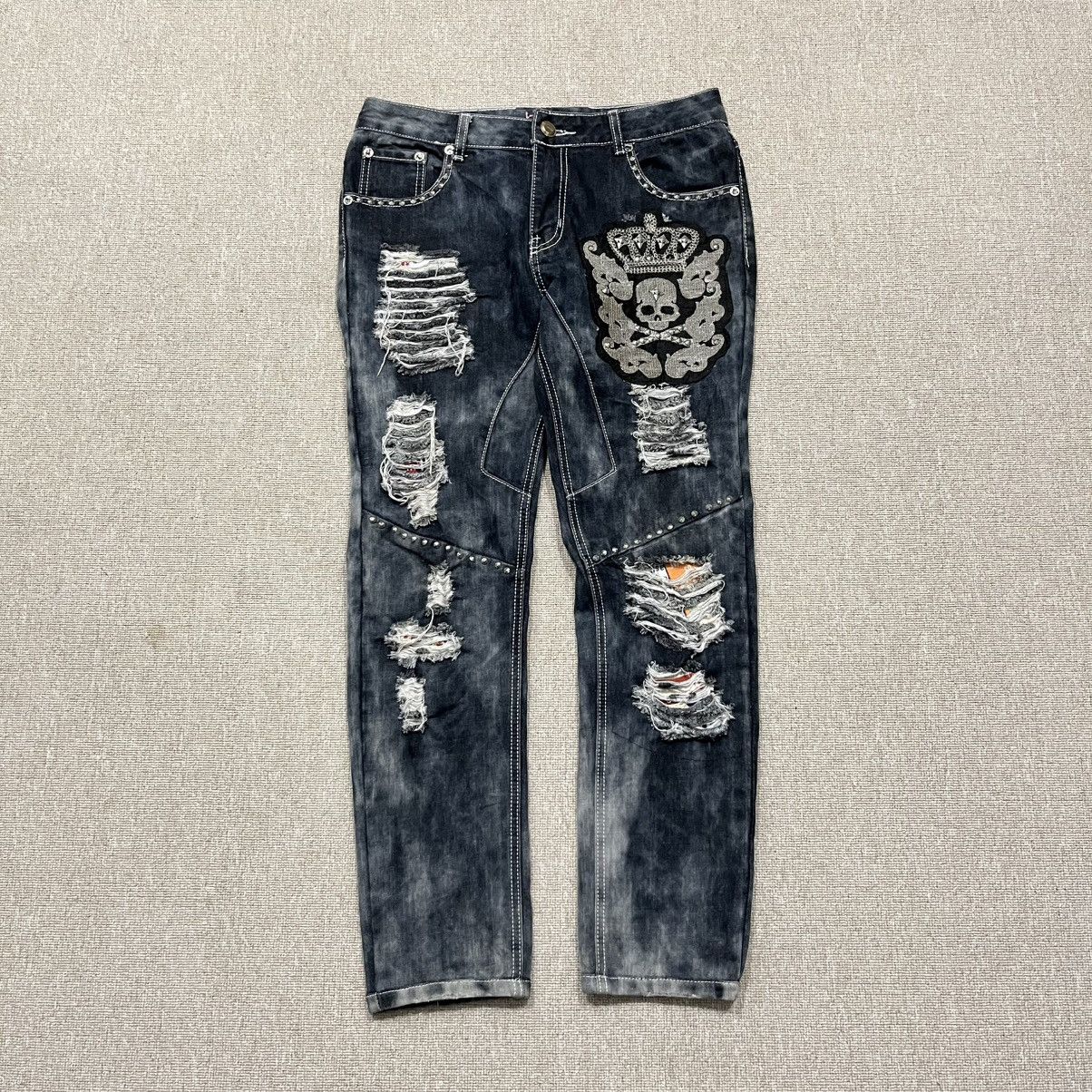 Hysteric Glamour BI Jeans - Skull Destroyed Studed Mud Wash Skinny Jeans Size US 32 / EU 48 - 1 Thumbnail