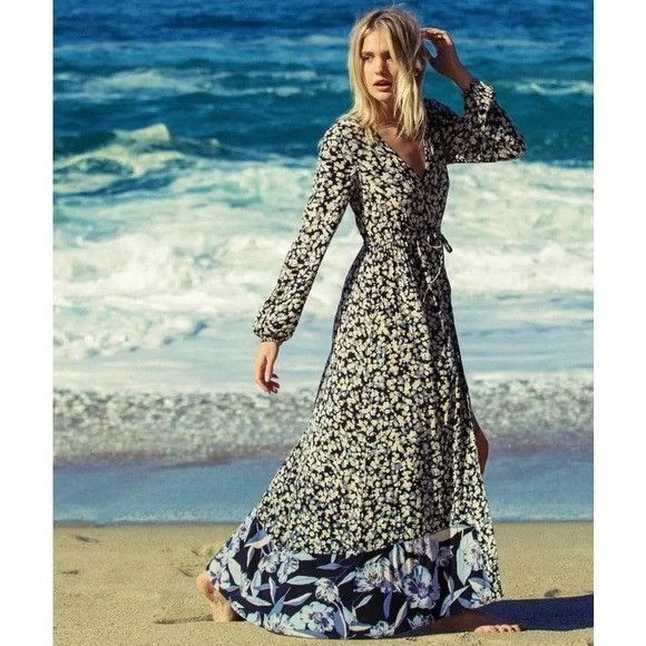 Billabong Billabong Blue Floral Maxi Dress M Long Sleeves ALLEGRA Kimo Size M / US 6-8 / IT 42-44 - 7 Thumbnail