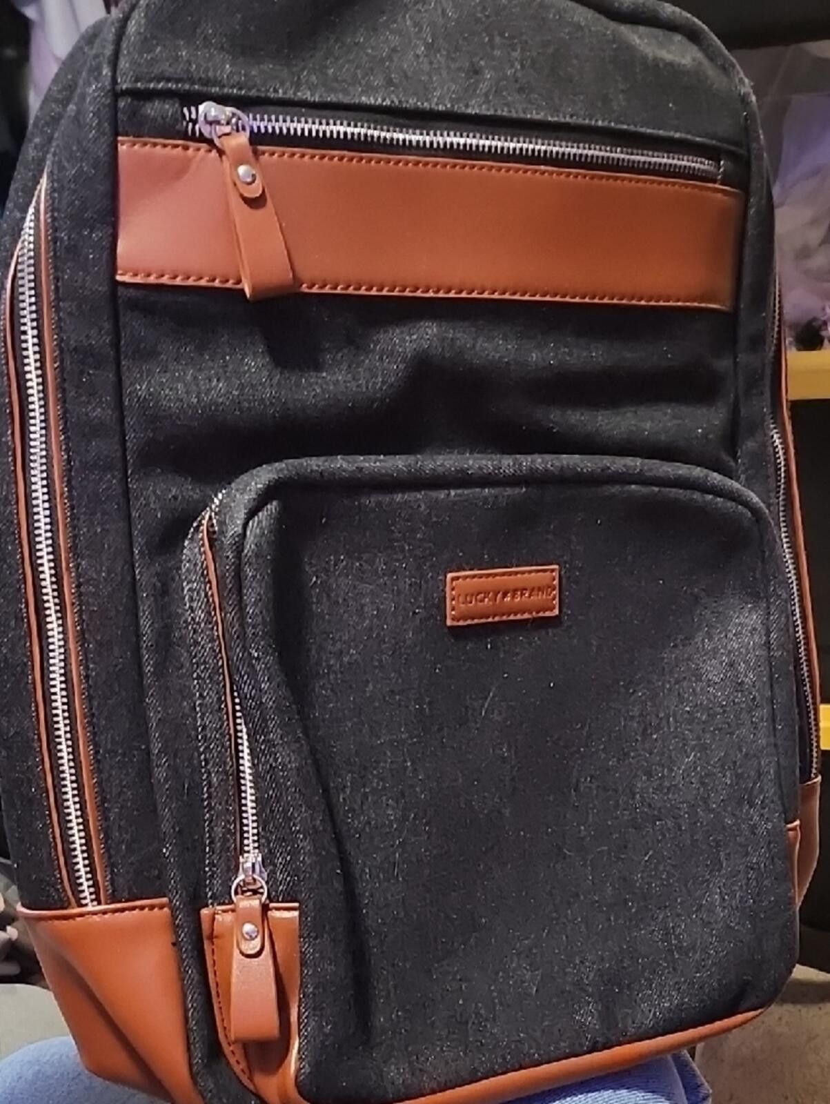 Other Lucky Bransd Black Backpack with Brown Trim Size ONE SIZE - 3 Thumbnail