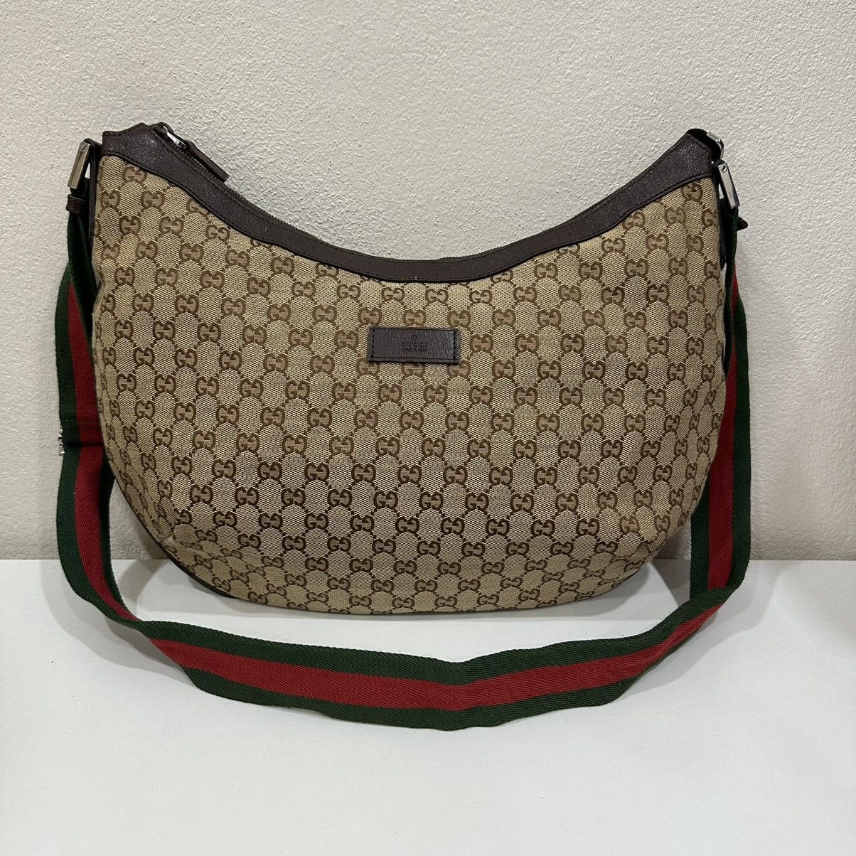 Gucci GUCCI GG WEB HALF MOON LARGE CANVAS CROSSBODY BAG 19 Size ONE SIZE - 2 Thumbnail