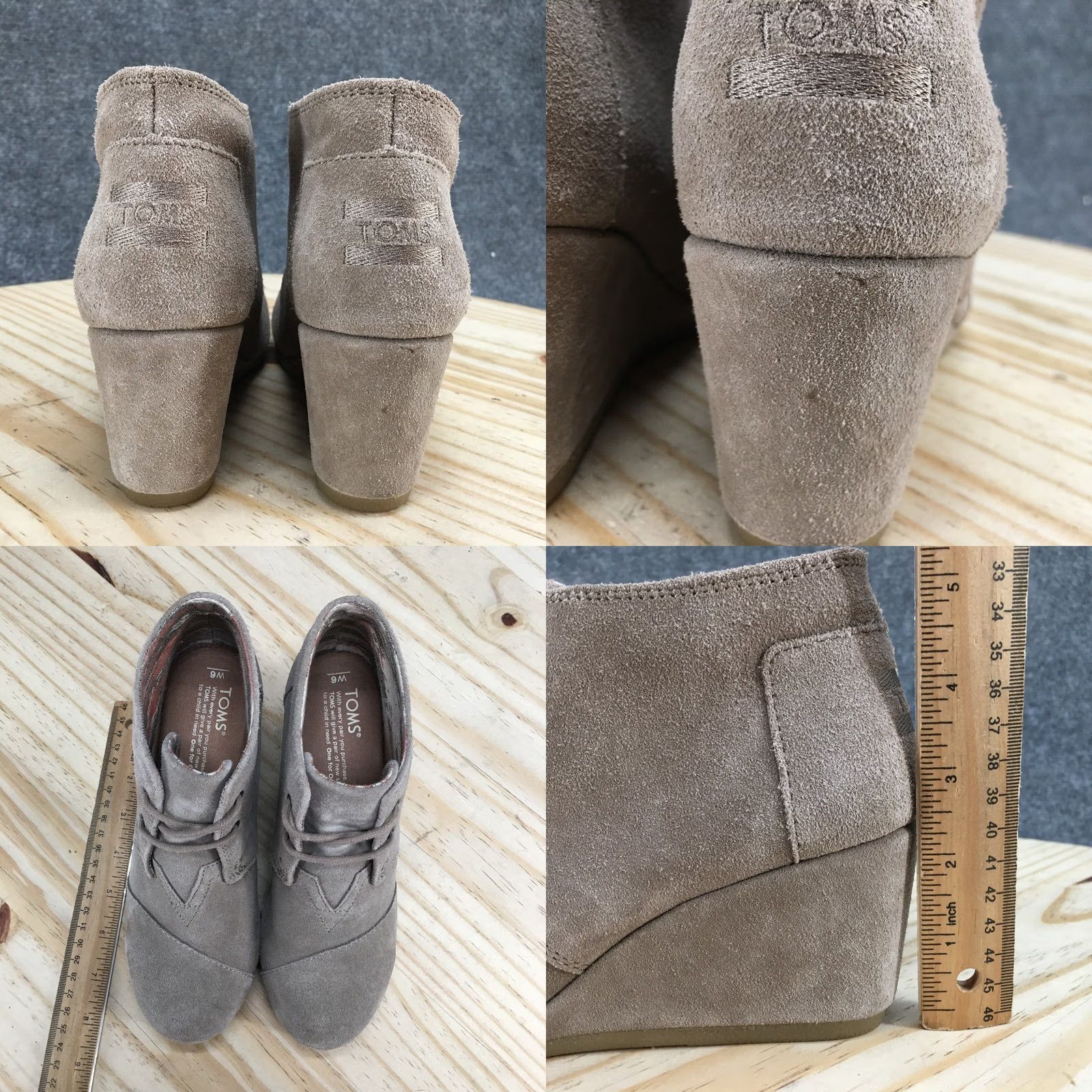 Toms TOMS Boots Women Ankle Bootie Gray Suede Lace Up Wedge Heels Casual Boot Size US 6 / IT 36 - 8 Thumbnail