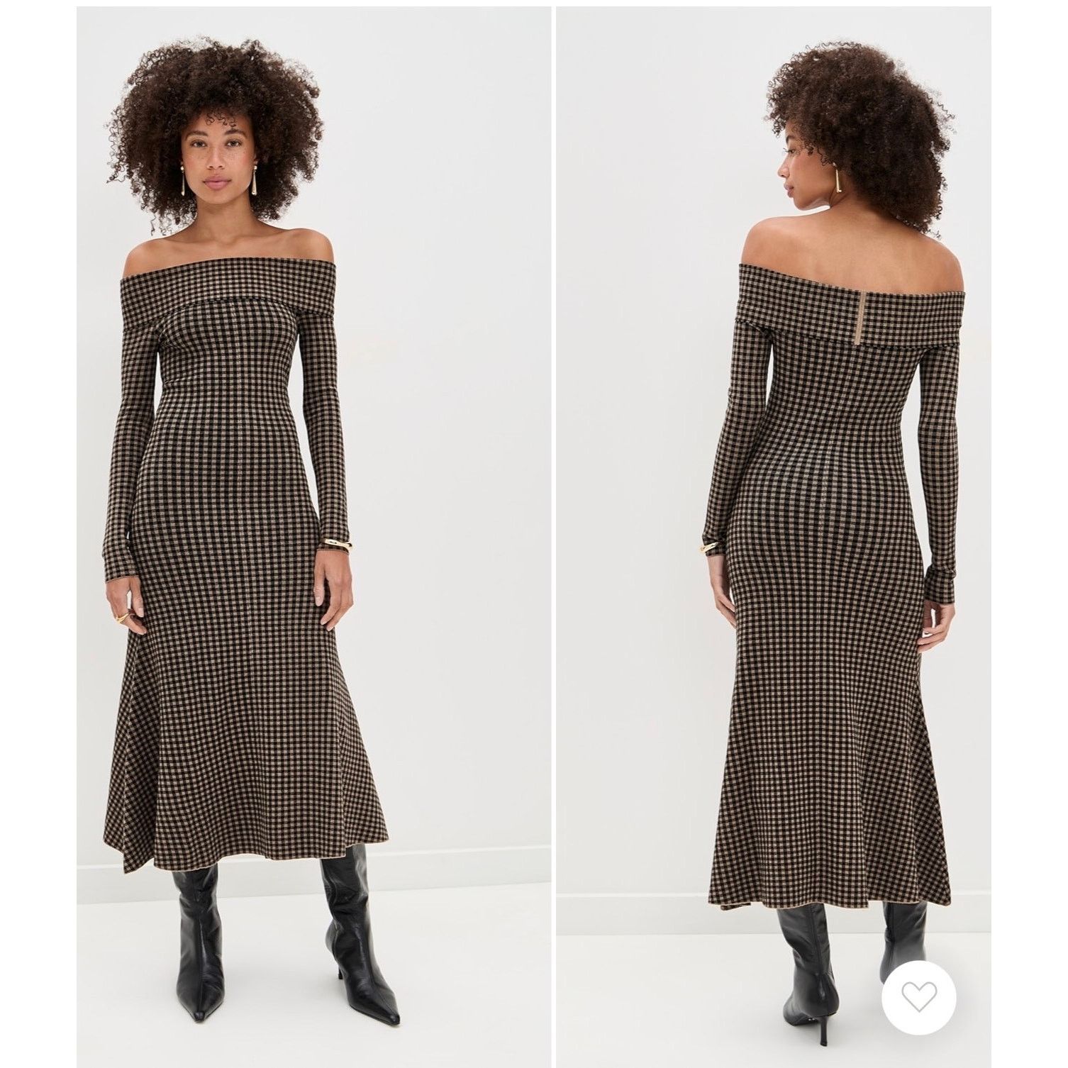 Other LE BOP Gingham Knit Off Shoulder Dress Chocolate/Black Size L / US 10 / IT 46 - 1 Thumbnail