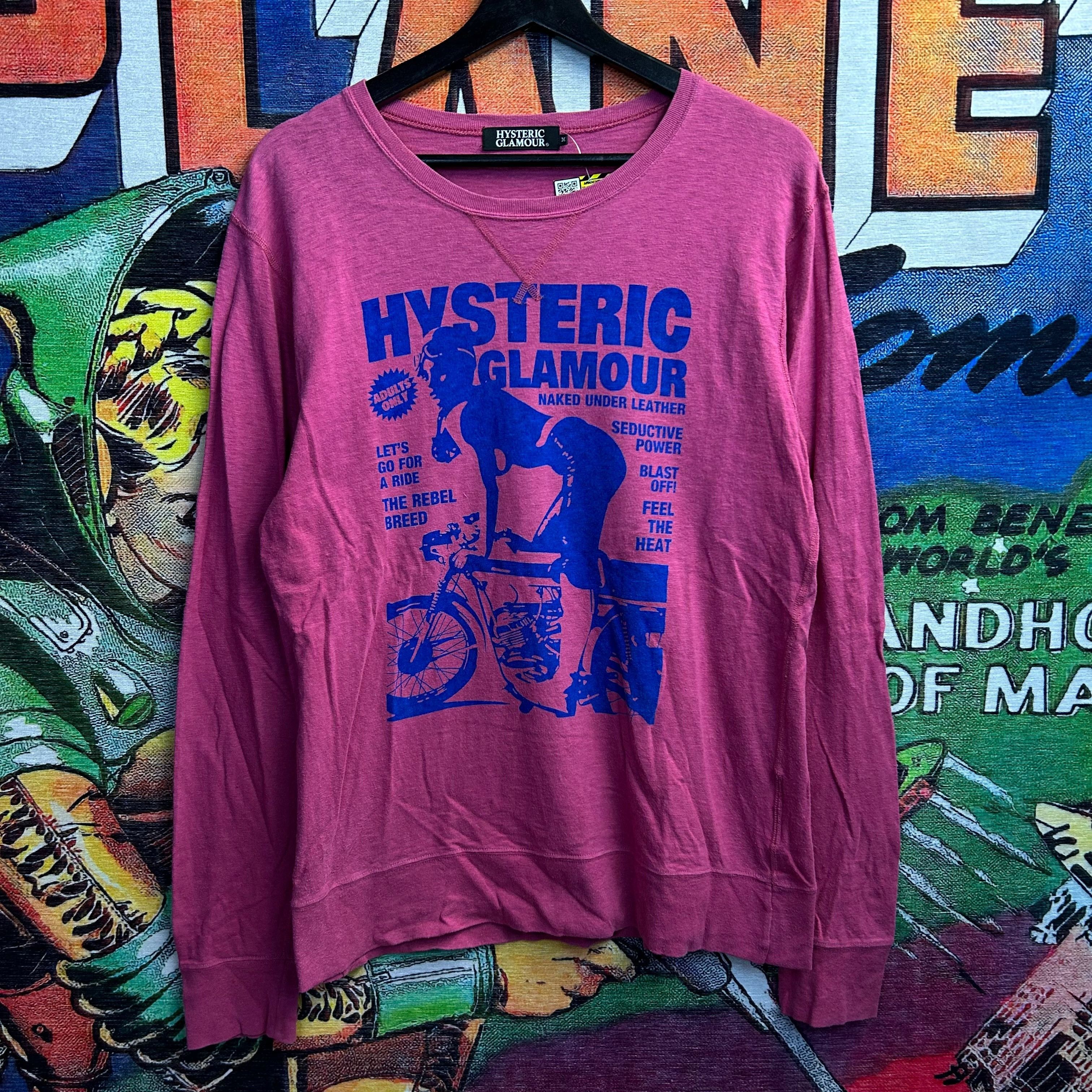 image of Hysteric Glamour Long Sleeve Pink Biker Tee Size Medium, Men's