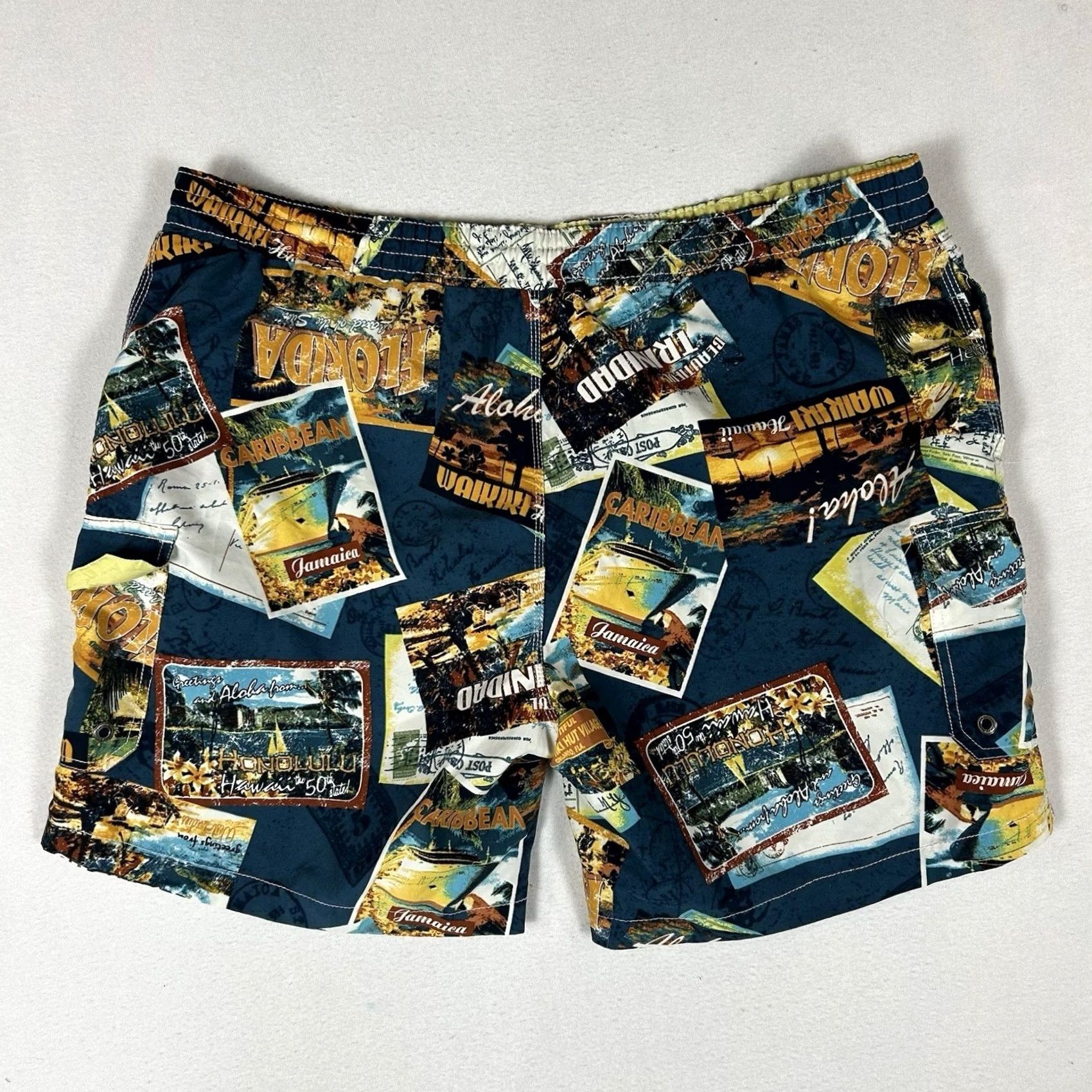 Vintage Caribbean Joe Swim Trunks Men's XXL All Over Print Hawaiian Drawstring Pockets Size ONE SIZE - 6 Thumbnail