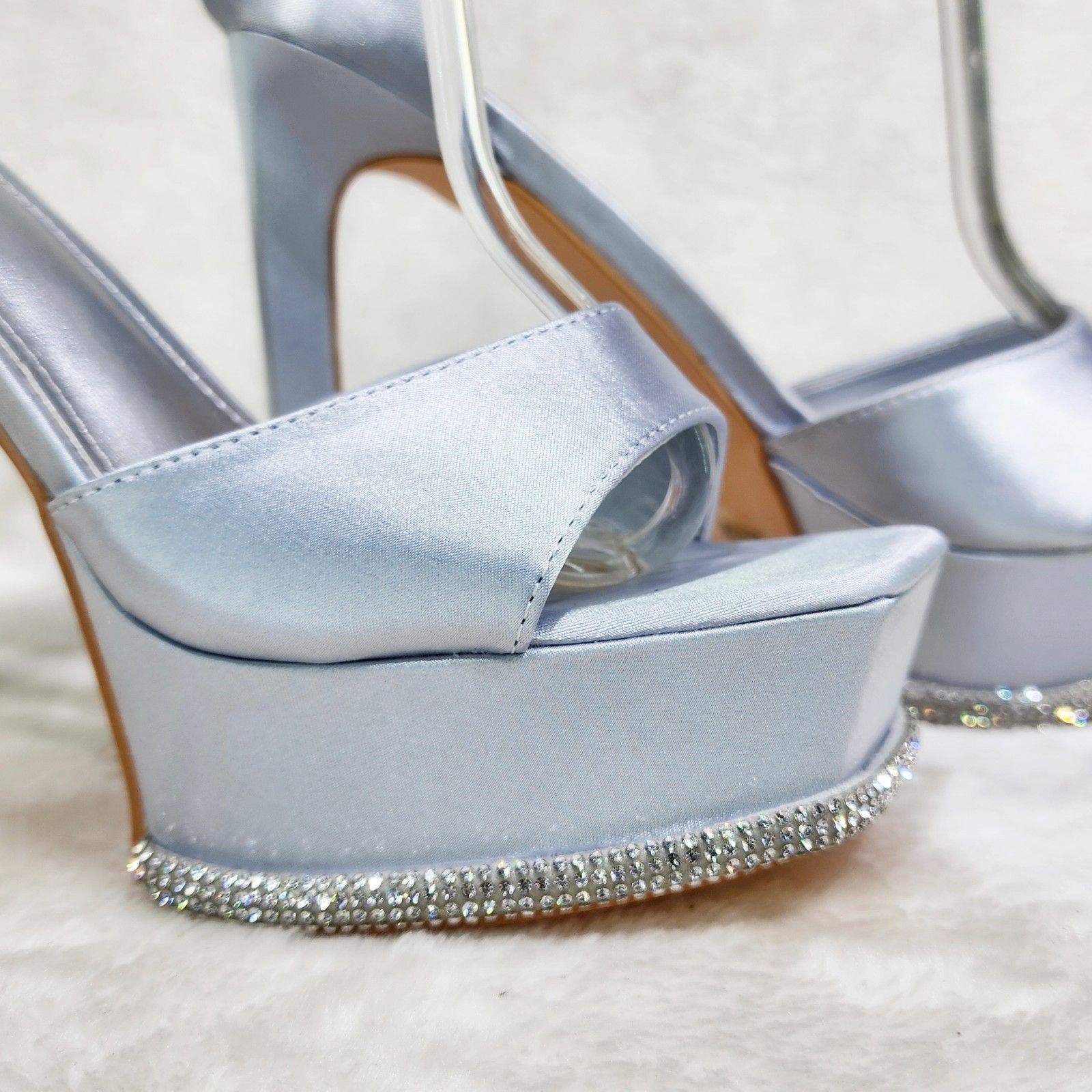 Other Helen Silver Satin Party Evening Platform High Heel Shoes Size US 7 / IT 37 - 4 Thumbnail